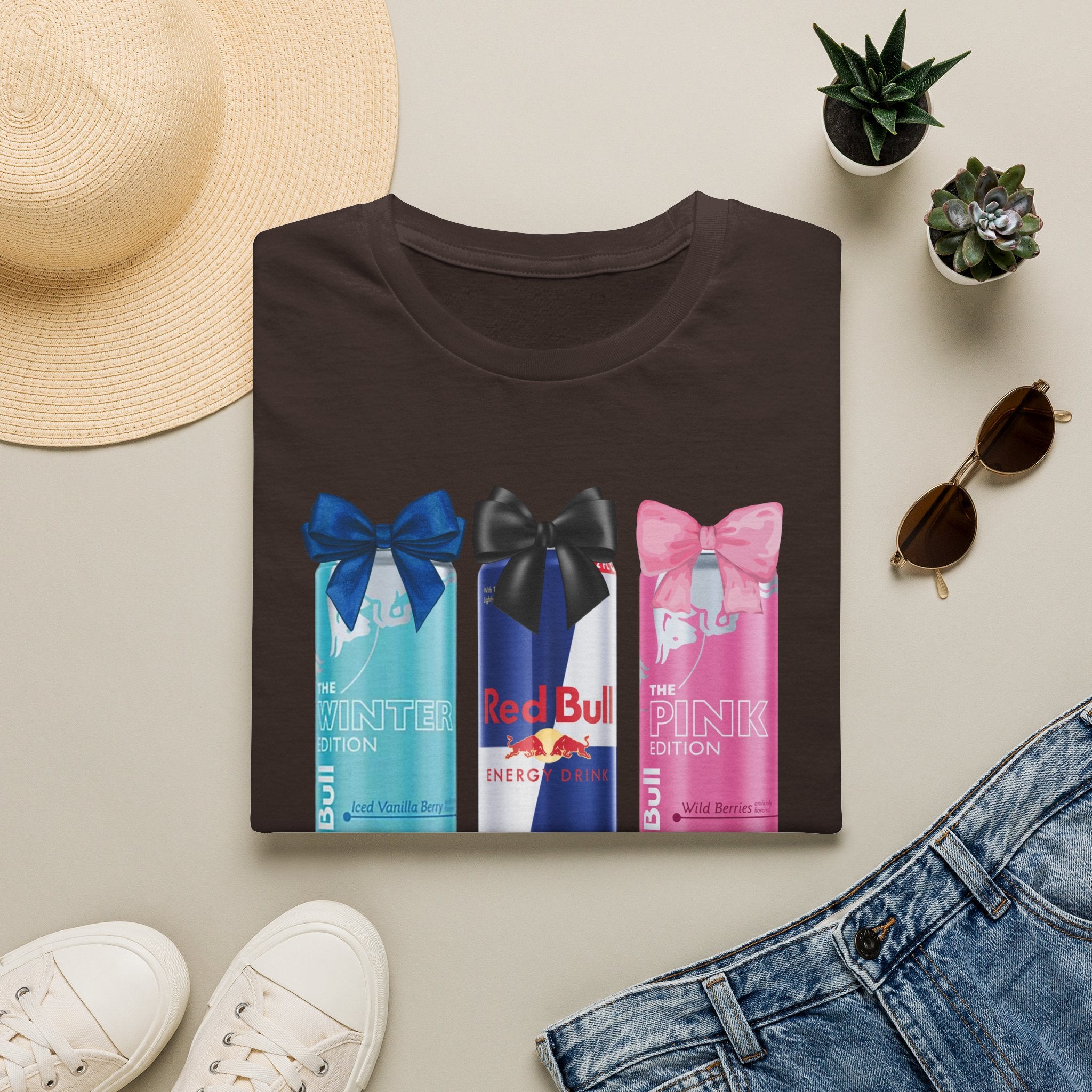 Red Bull Cans Graphic T-Shirt — “First I Need Red Bull” Energy Drink Tee
