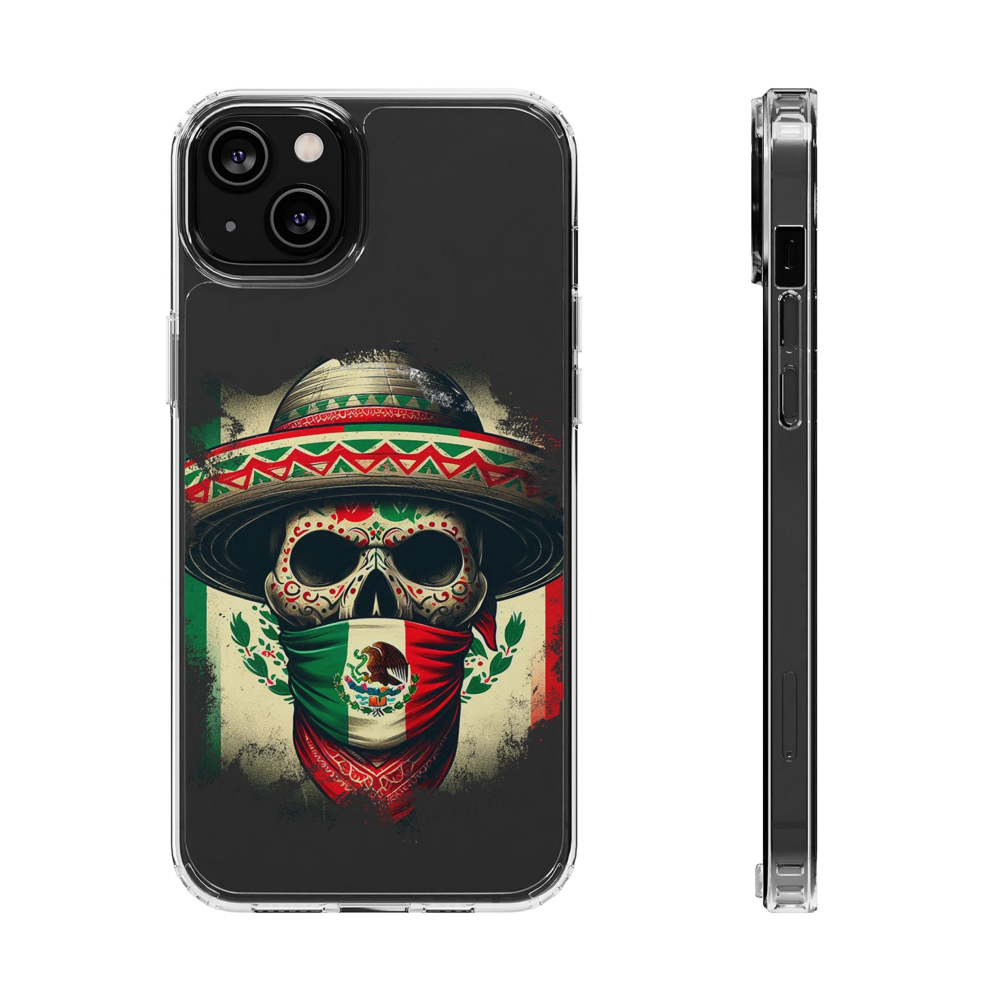 Clear Magnetic Phone Case — Day of the Dead Skull with Mexican Flag Bandana
