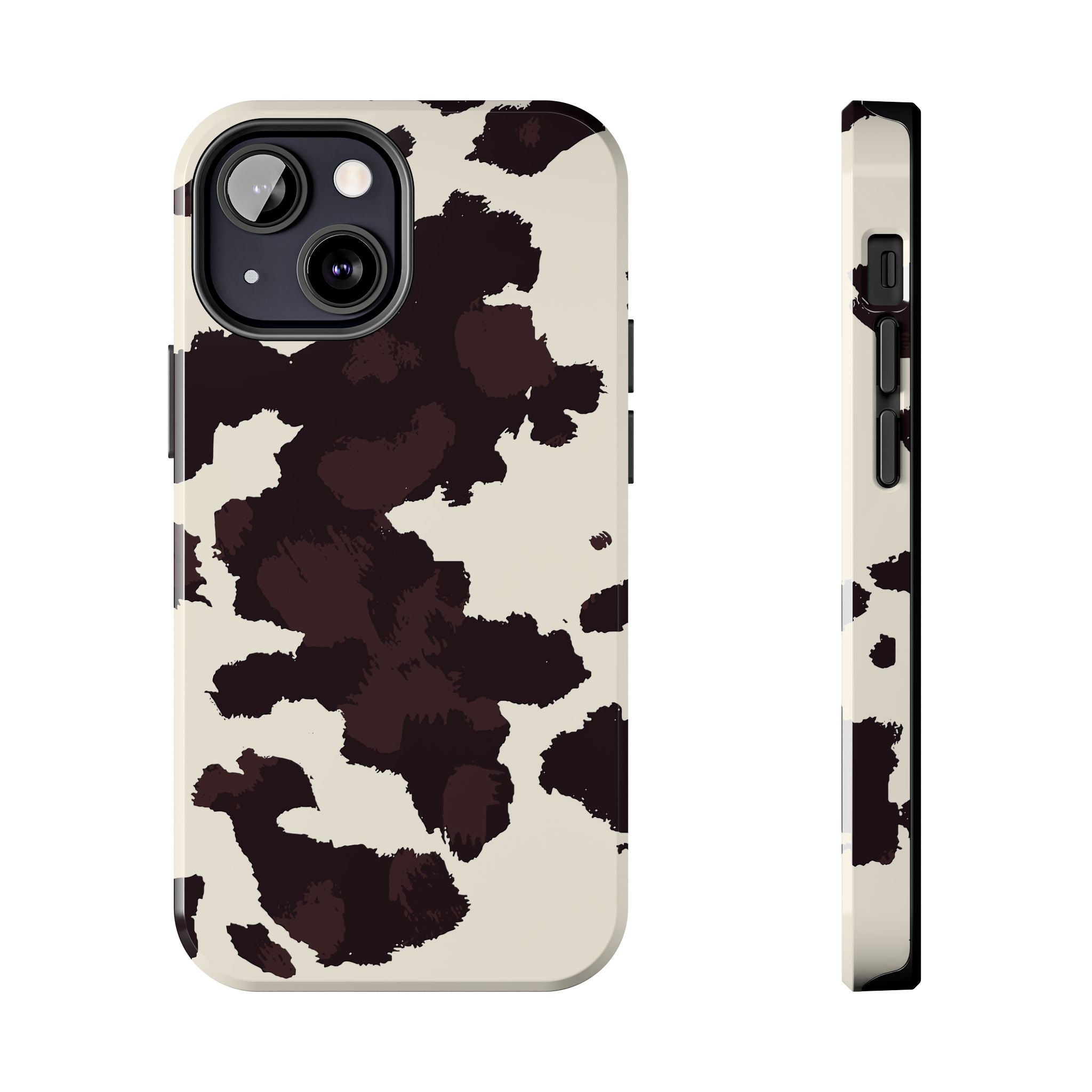 Cow Print Tough Phone Case — Brown Cream Protective Phone Cover