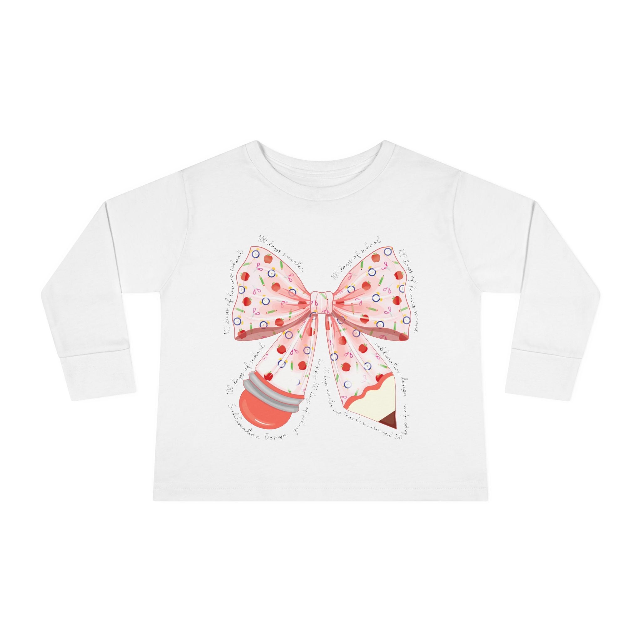 Pink Polka Dot Bow Toddler Long Sleeve Tee