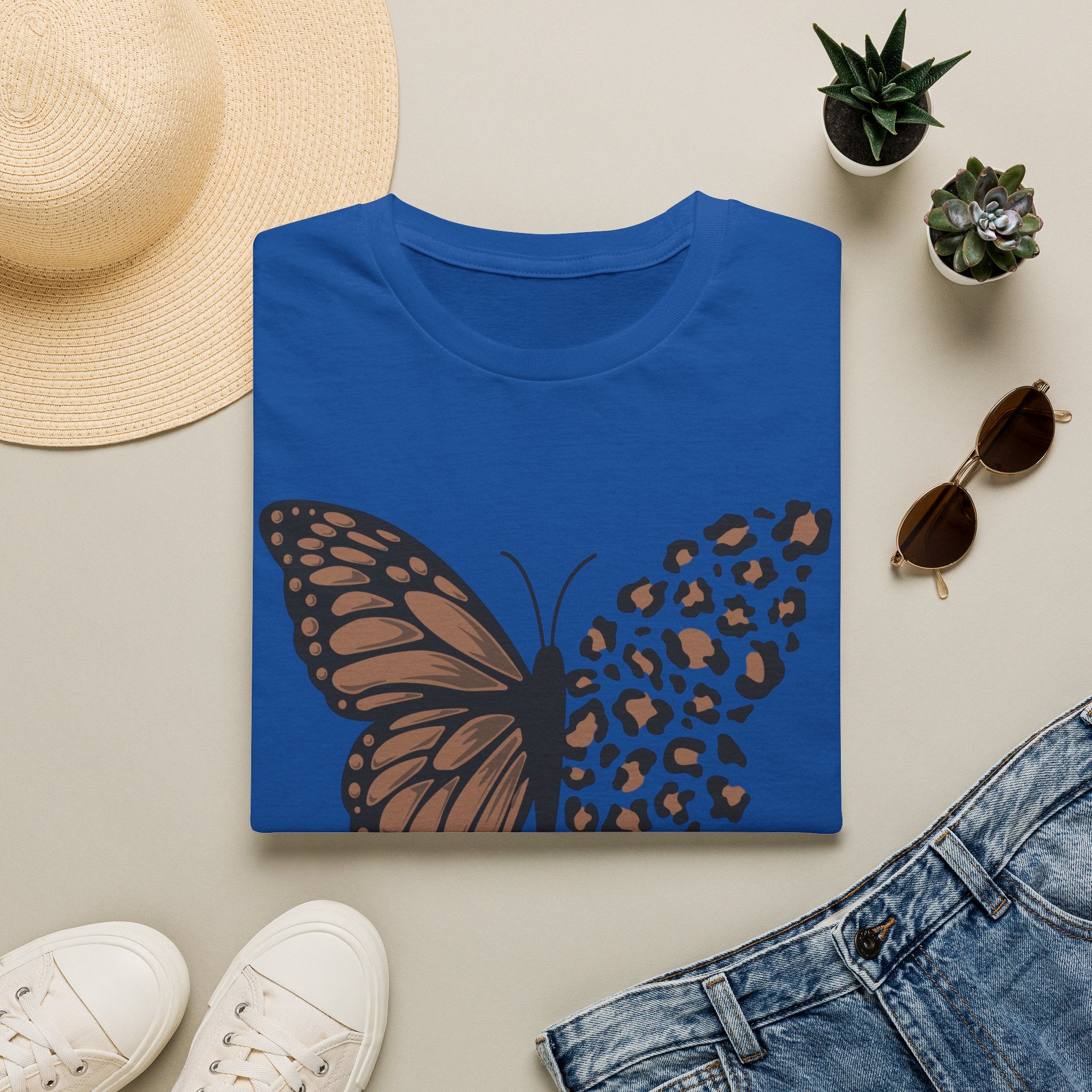 Butterfly Leopard Tee — Brown Monarch & Leopard Print Graphic T-Shirt