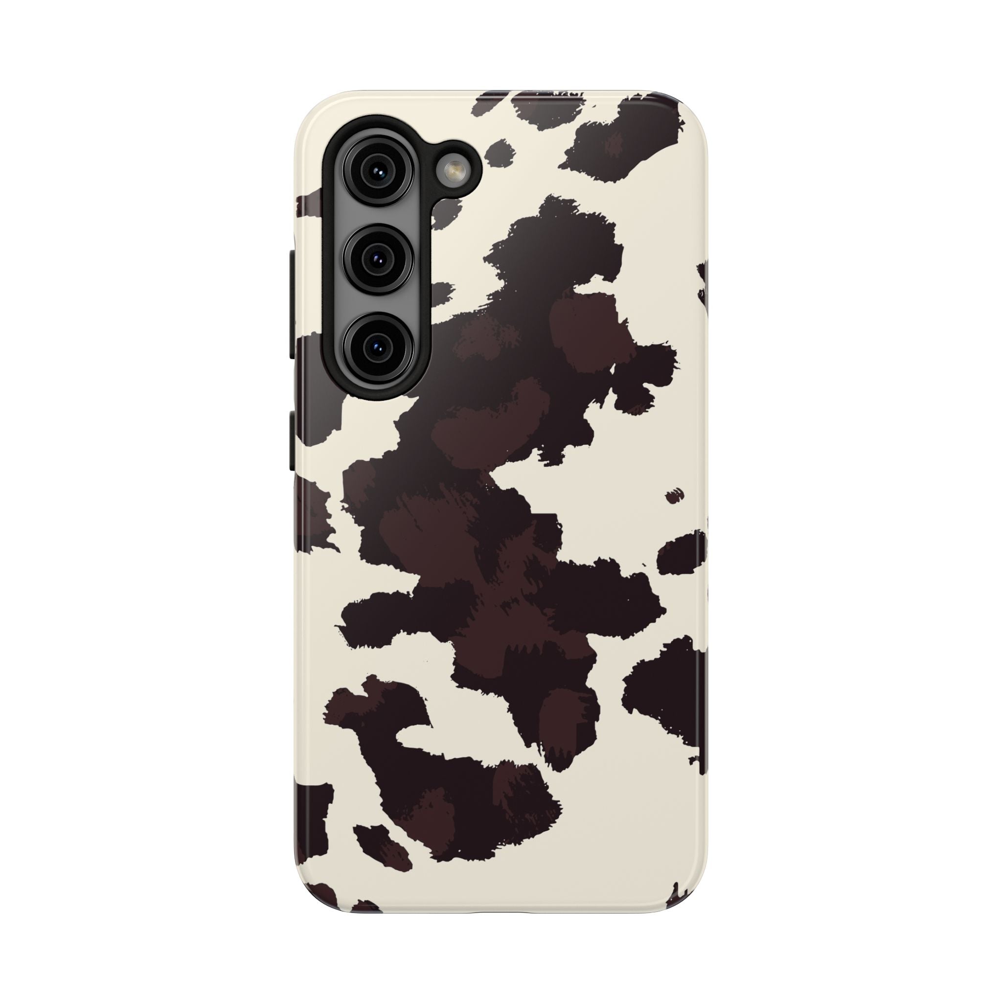 Cow Print Tough Phone Case — Brown Cream Protective Phone Cover