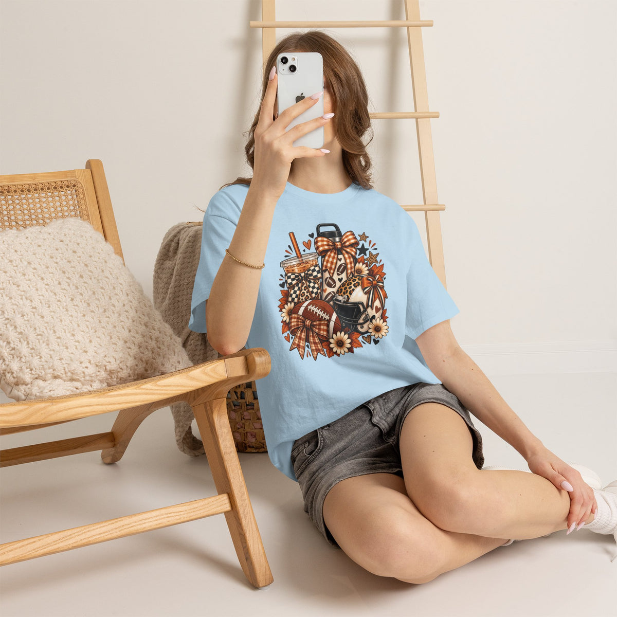 Fall Cozy Coffee T-Shirt — Pumpkin Spice, Plaid Bows & Floral Autumn Graphic Tee