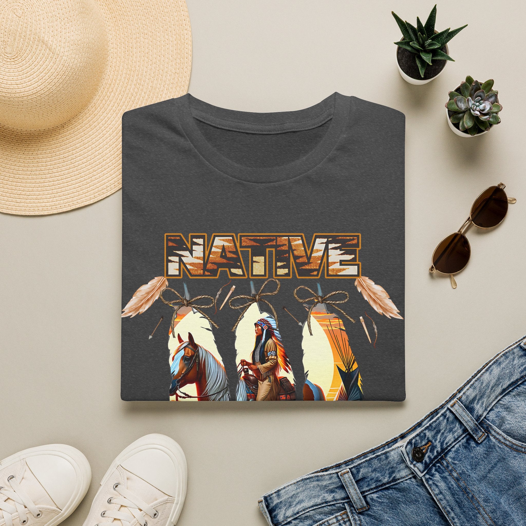 Native Proud T-Shirt — Tribal Feather Graphic Tee