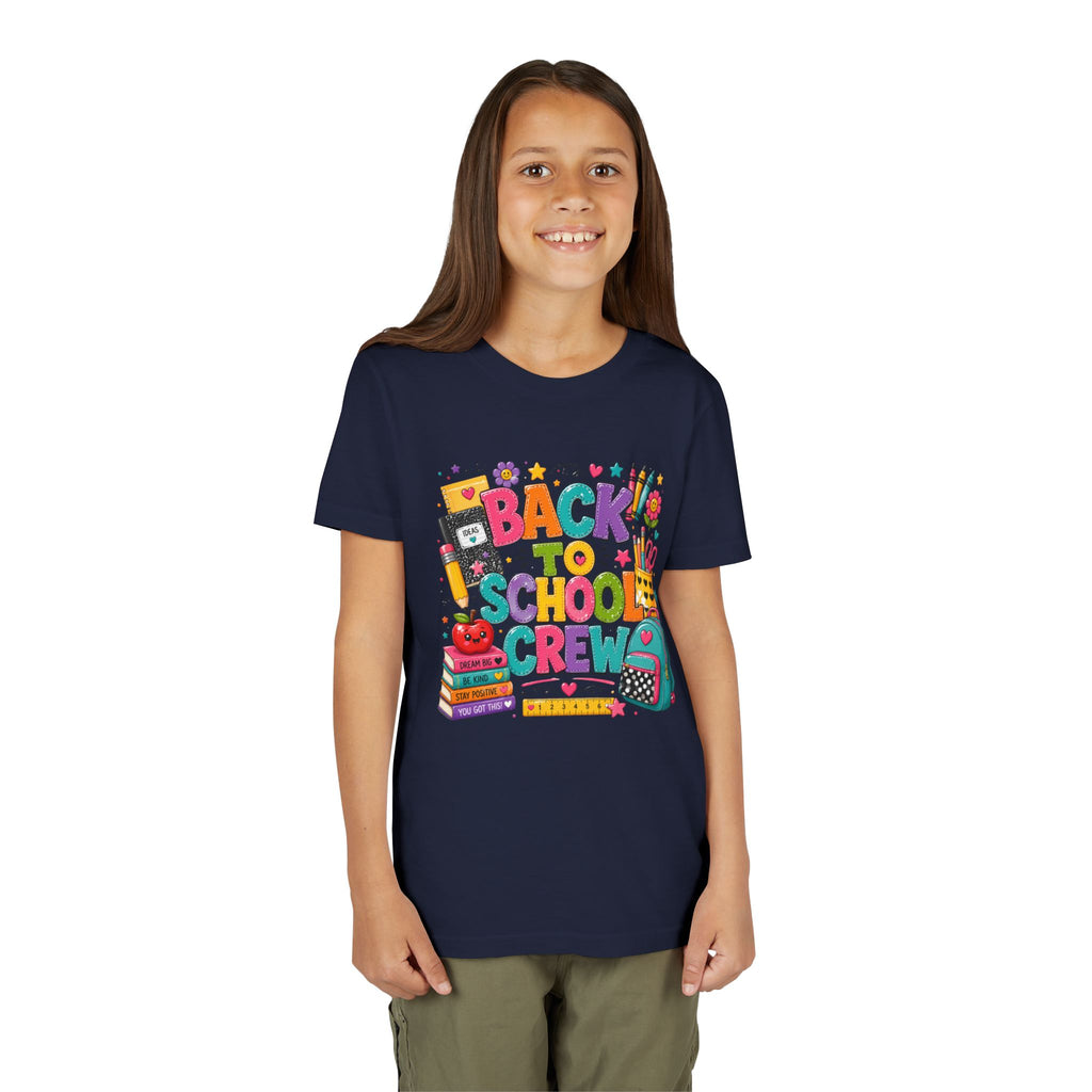 Back to School Crew Youth Tee — Colorful Kids' School Backpack & Books Graphic Shirt