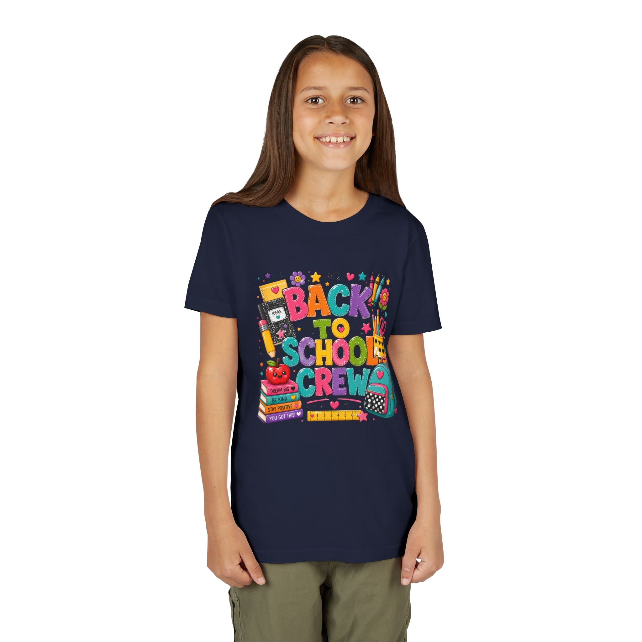Back to School Crew Youth Tee — Colorful Kids' School Backpack & Books Graphic Shirt