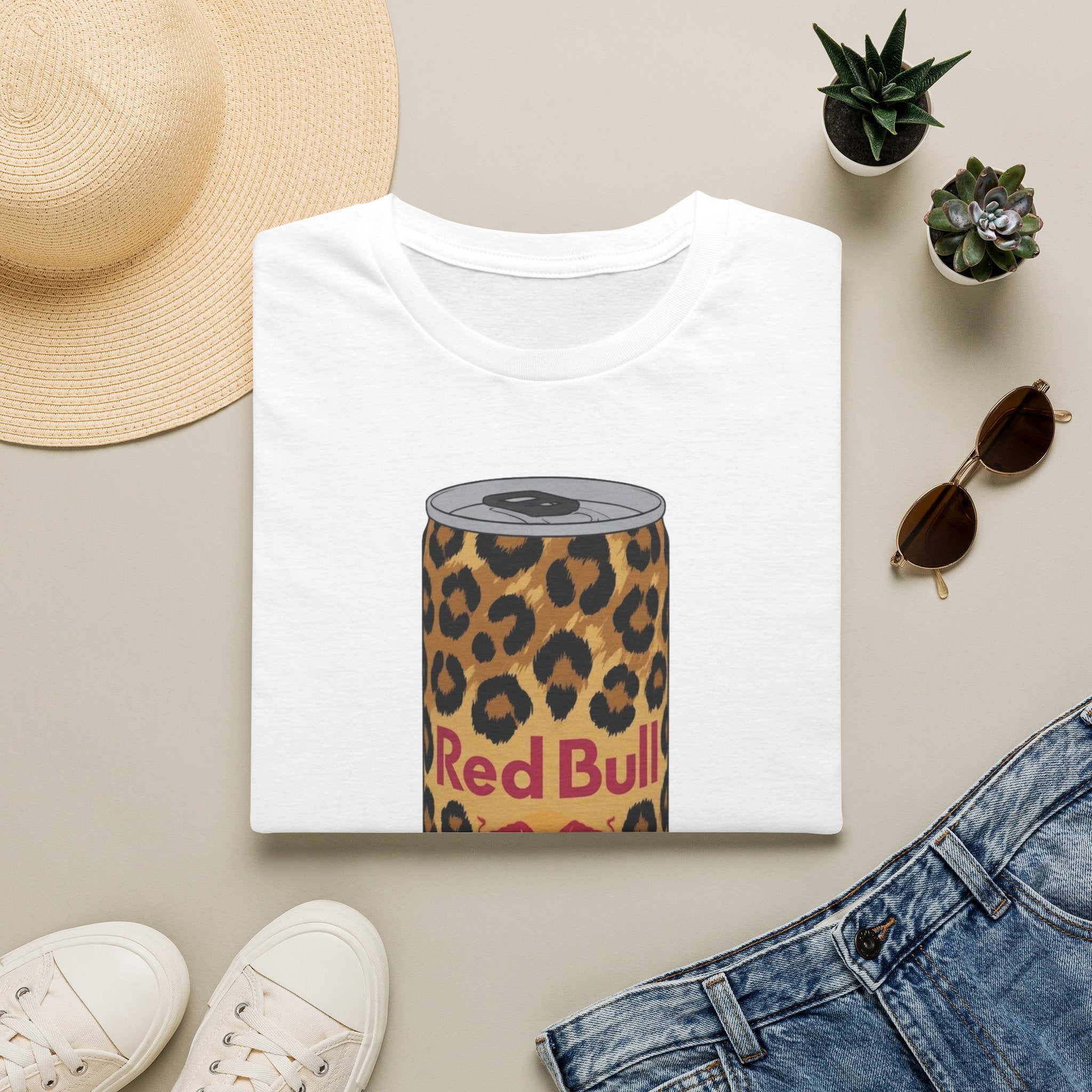 Leopard Print Red Bull Can T‑Shirt — Energy Drink Graphic Tee