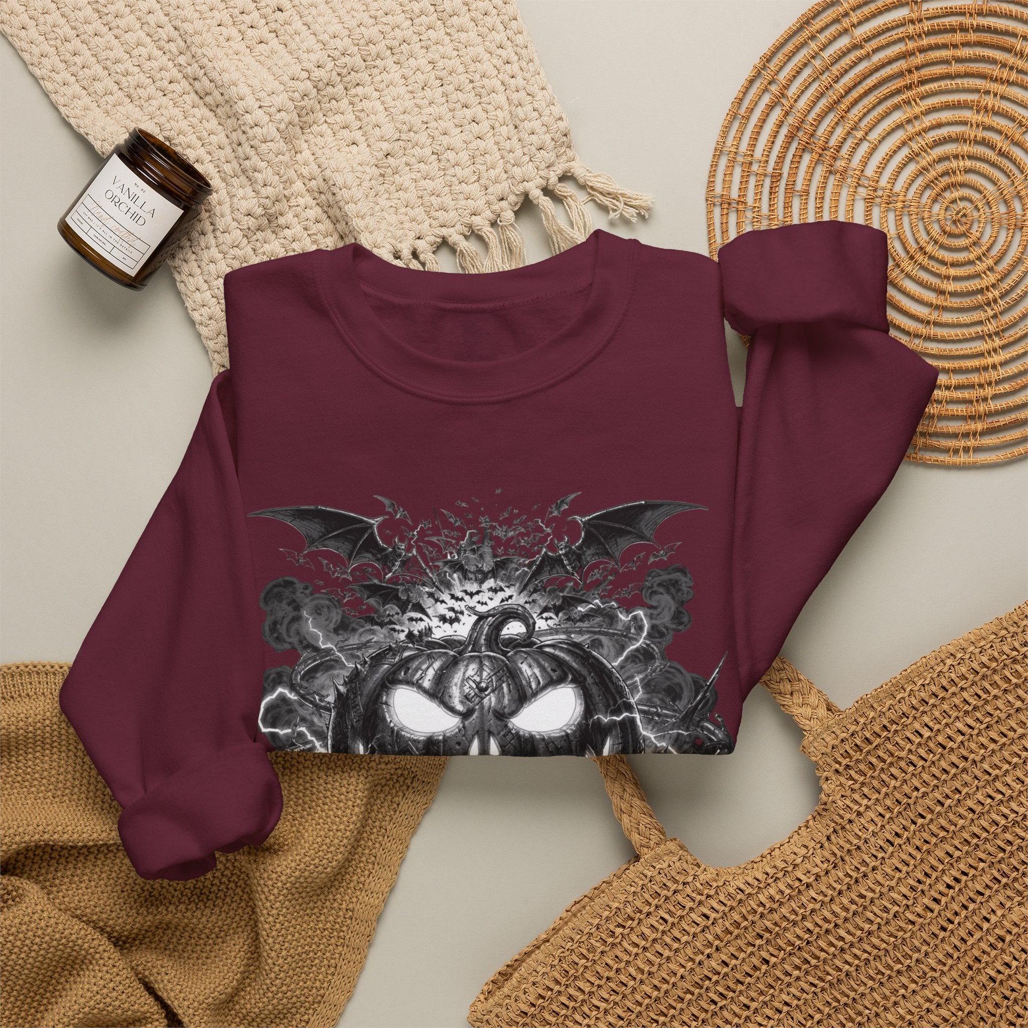 Halloween Pumpkin Crewneck Sweatshirt — Spooky Jack-o'-Lantern Graphic