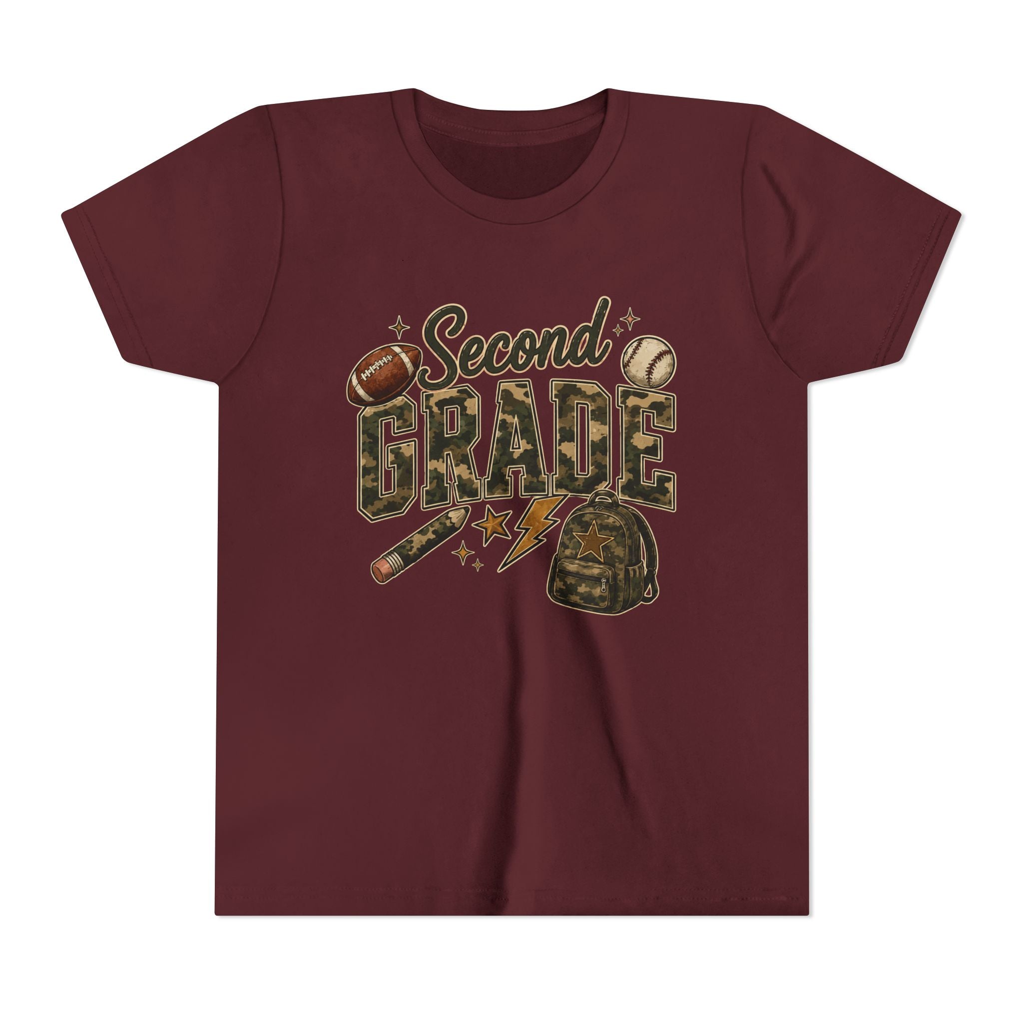 Second Grade Youth Tee — Back-to-School Sports & Backpack Design