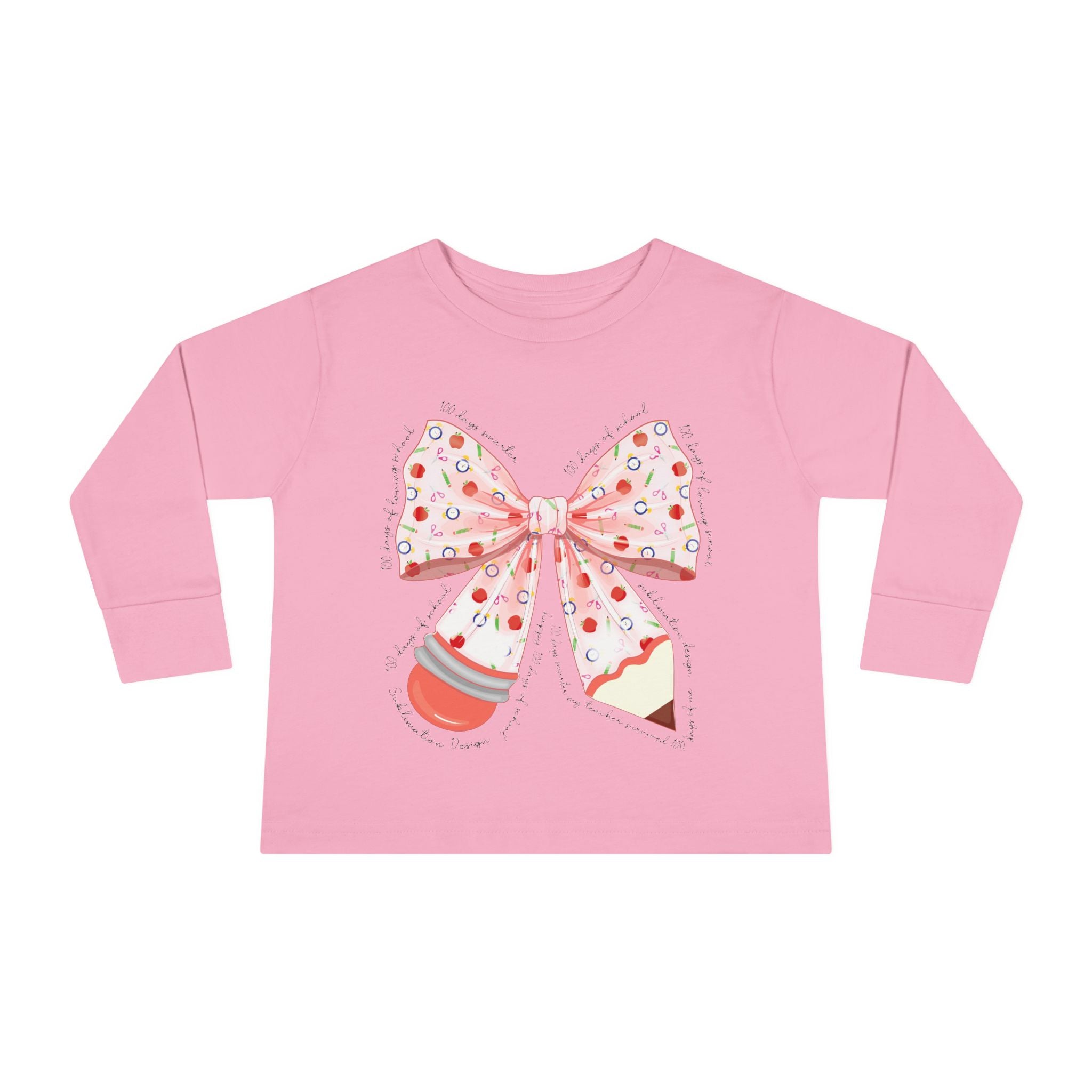 Pink Polka Dot Bow Toddler Long Sleeve Tee