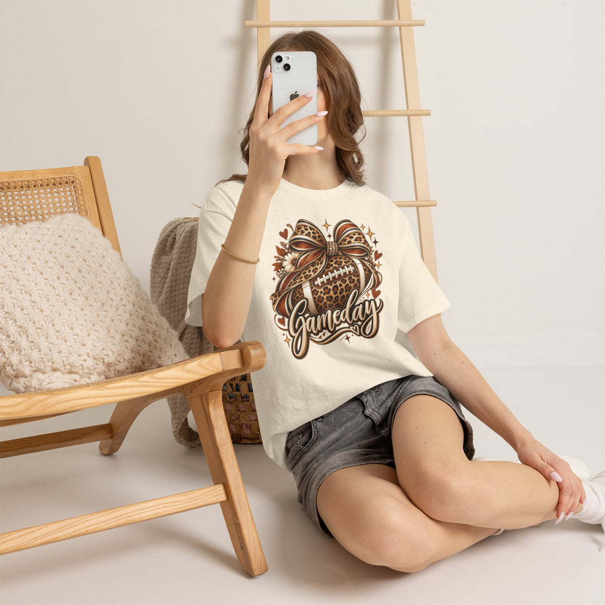 Gameday Football Tee — Leopard Print Football with Bow