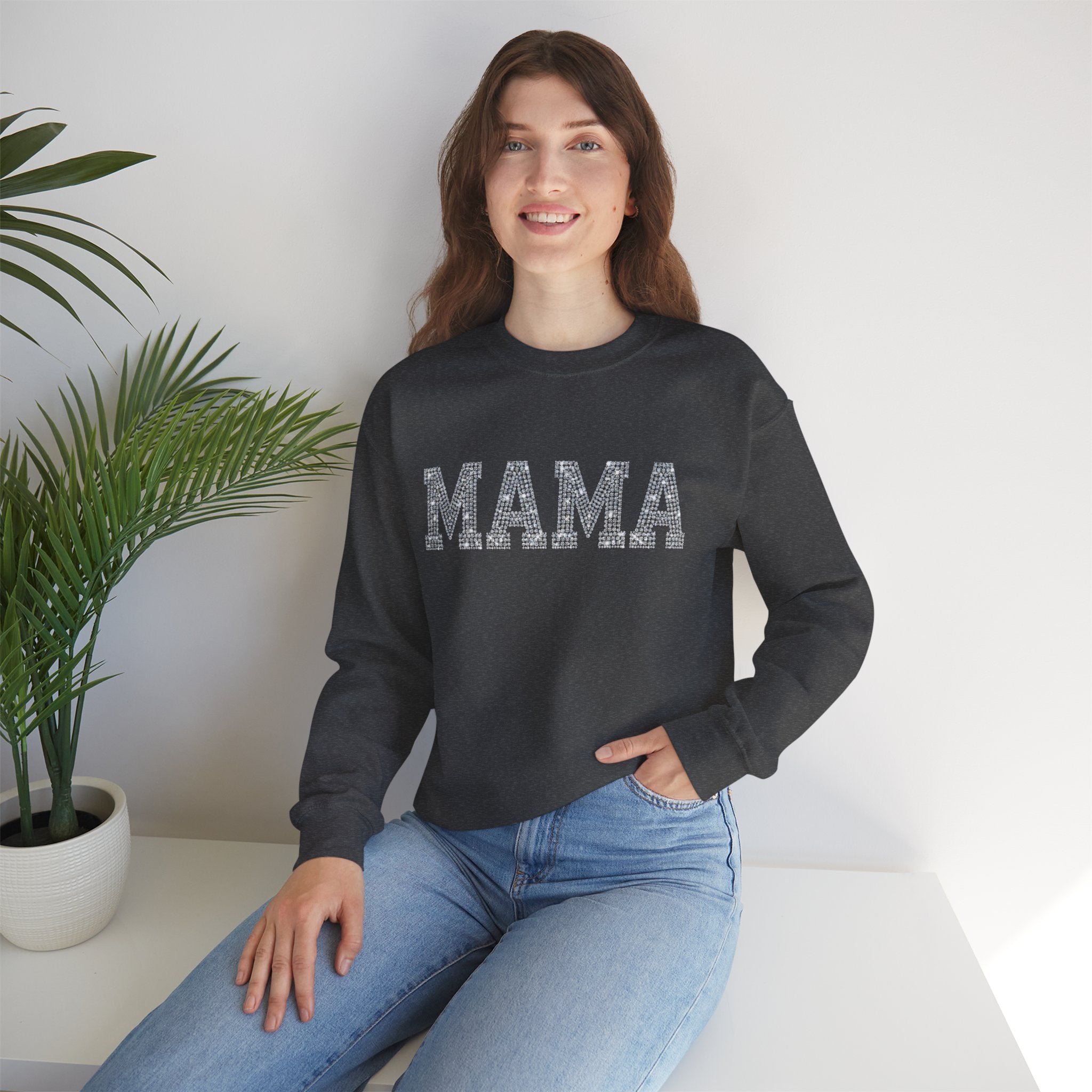Mama Crewneck Sweatshirt — Casual Glitter Block Letter Mom Pullover