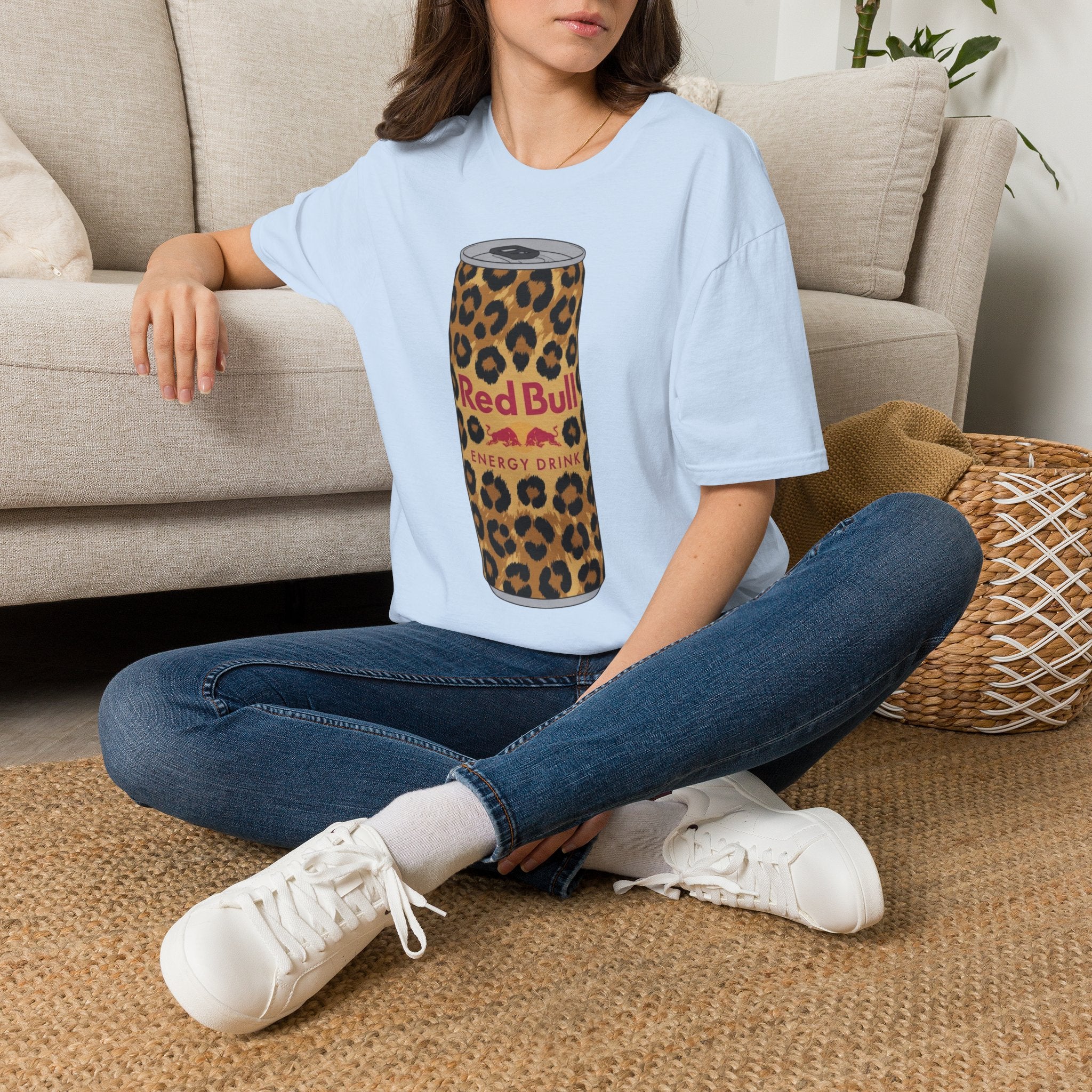 Leopard Print Red Bull Can T‑Shirt — Energy Drink Graphic Tee