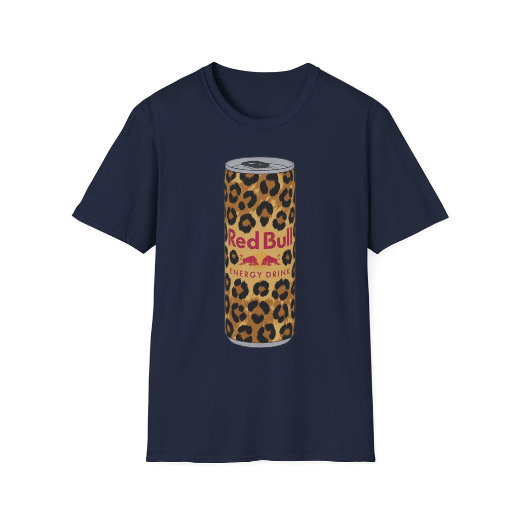 Leopard Print Red Bull Can T‑Shirt — Energy Drink Graphic Tee