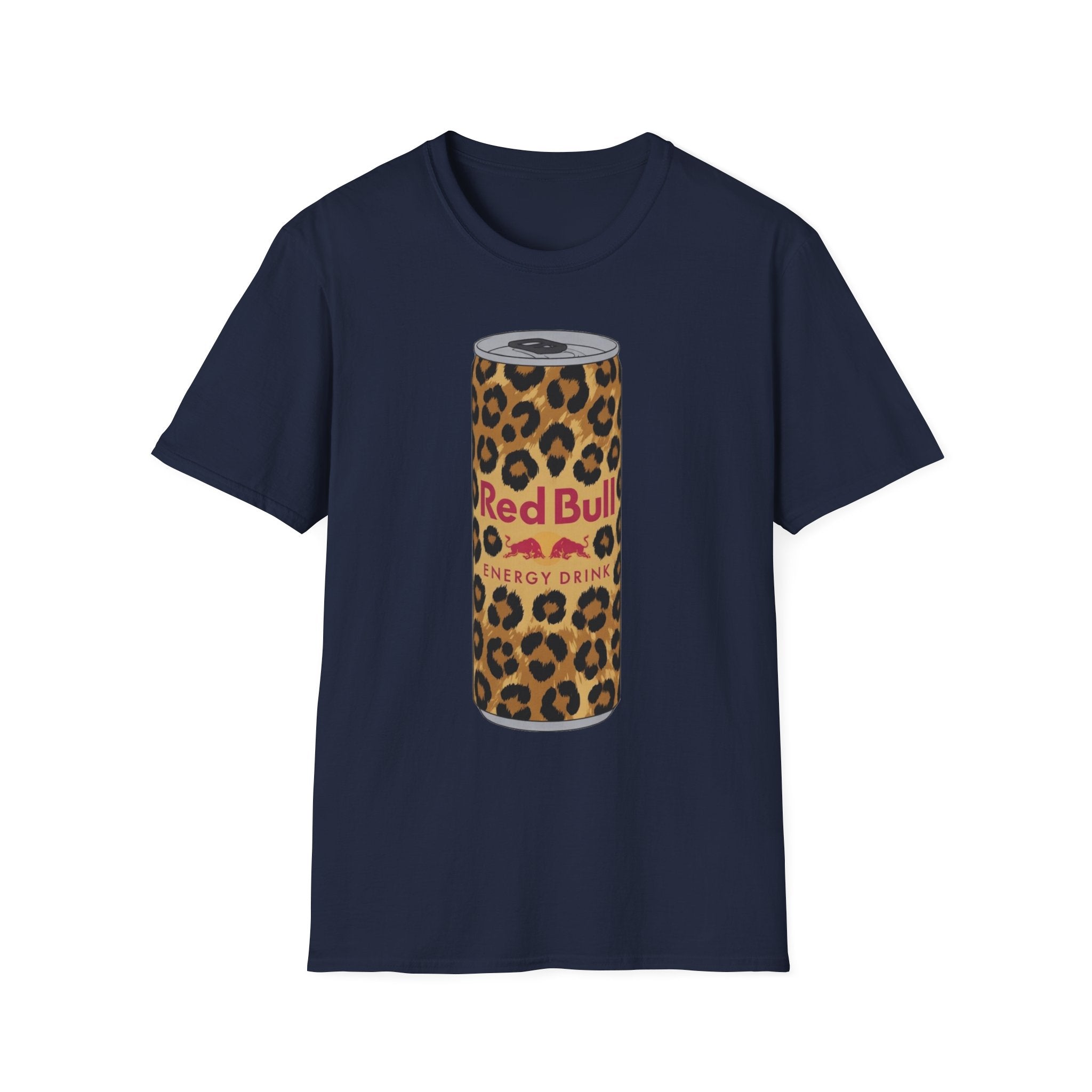 Leopard Print Red Bull Can T‑Shirt — Energy Drink Graphic Tee