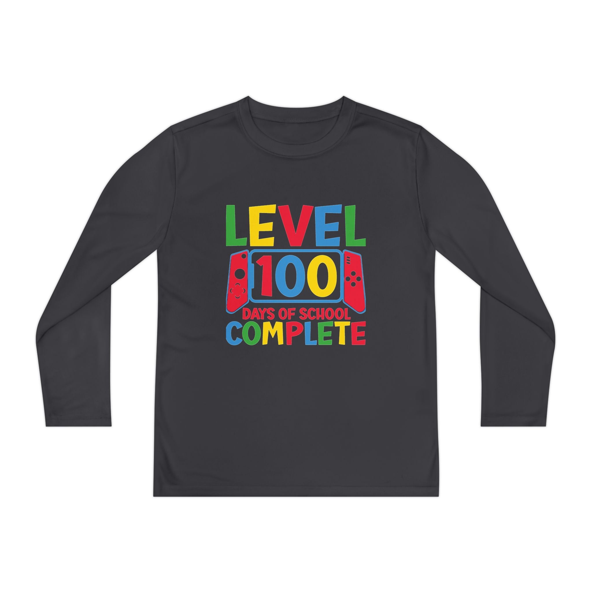 Youth Long Sleeve Shirt - "Level 100 Days of School Complete" 100th Day Celebration Tee