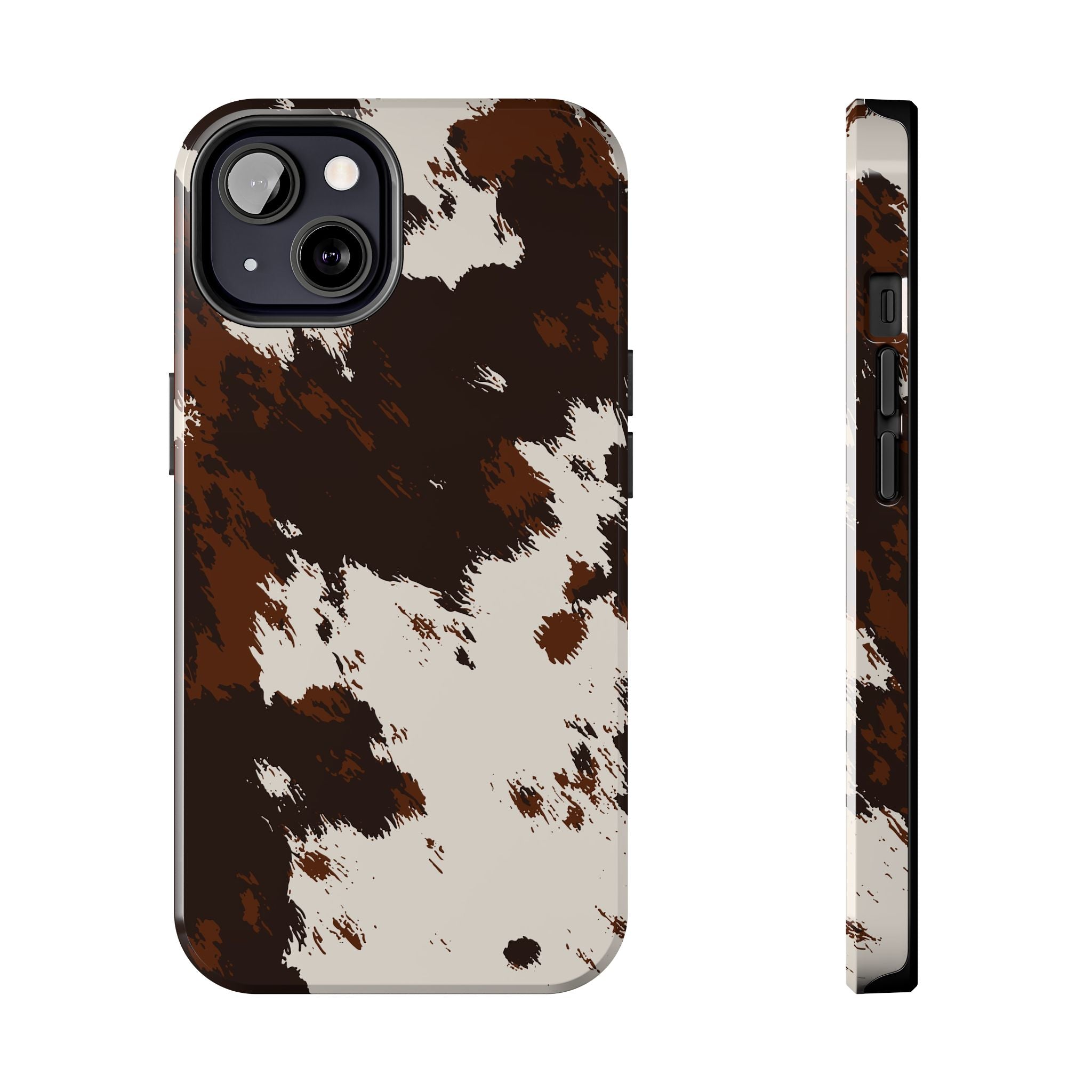 Cowhide Print Tough Phone Case — Brown & White Western Rugged Protection