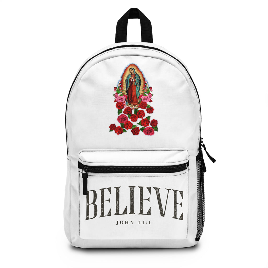 Believe Backpack - Virgin Mary & John 14:1 Inspirational Religious School Bag
