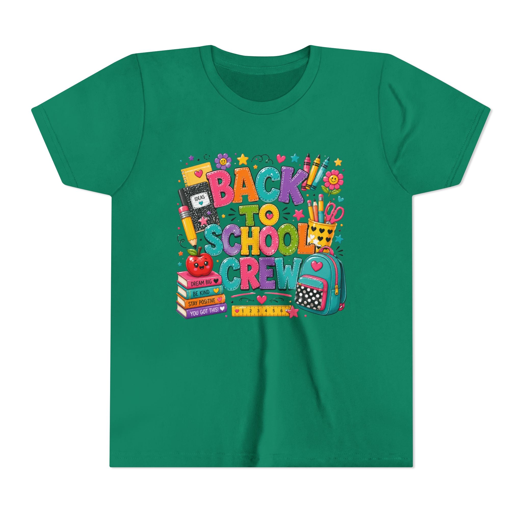 Back to School Crew Youth Tee — Colorful Kids' School Backpack & Books Graphic Shirt