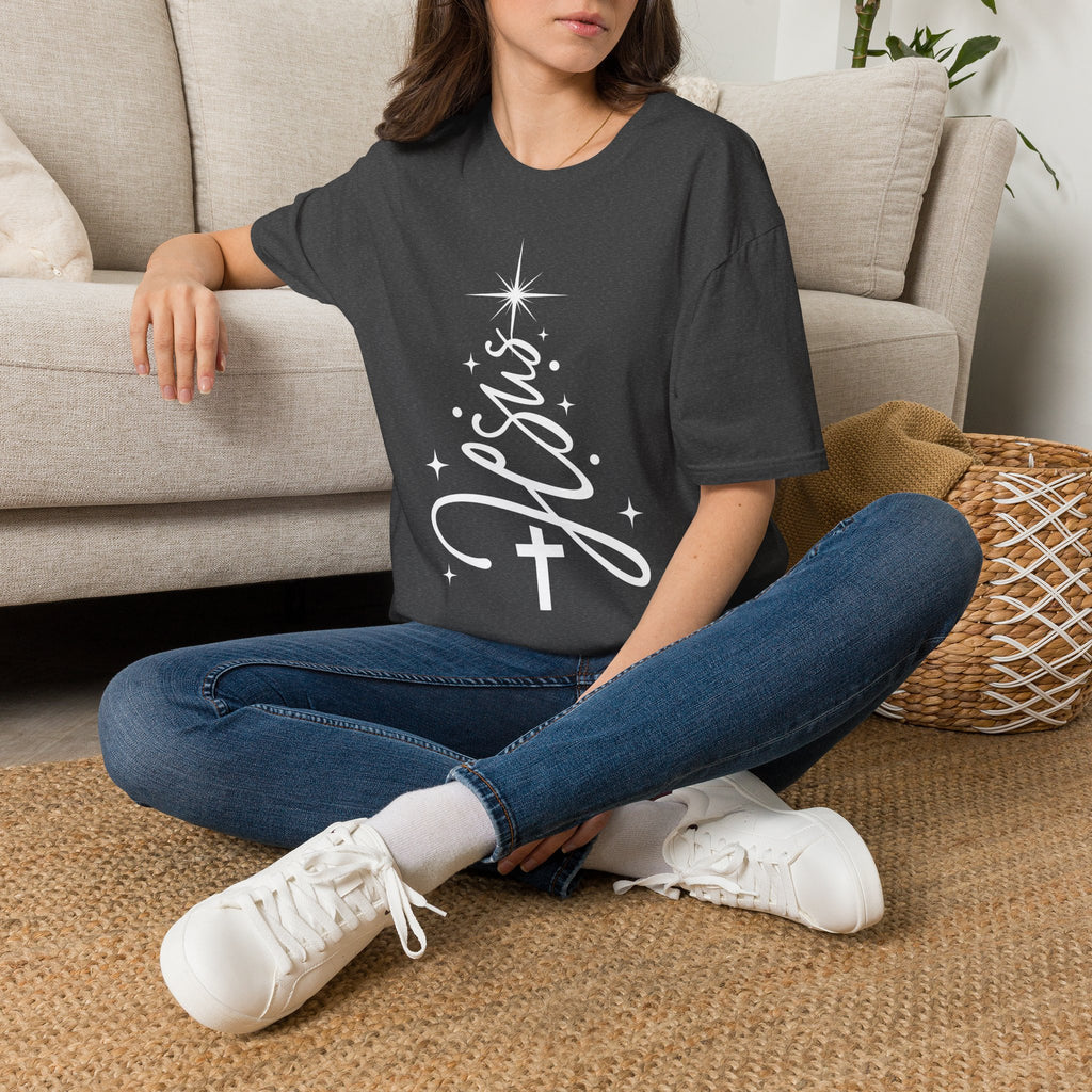 Jesus Christmas T-Shirt — Script Cross & Star Holiday Tee