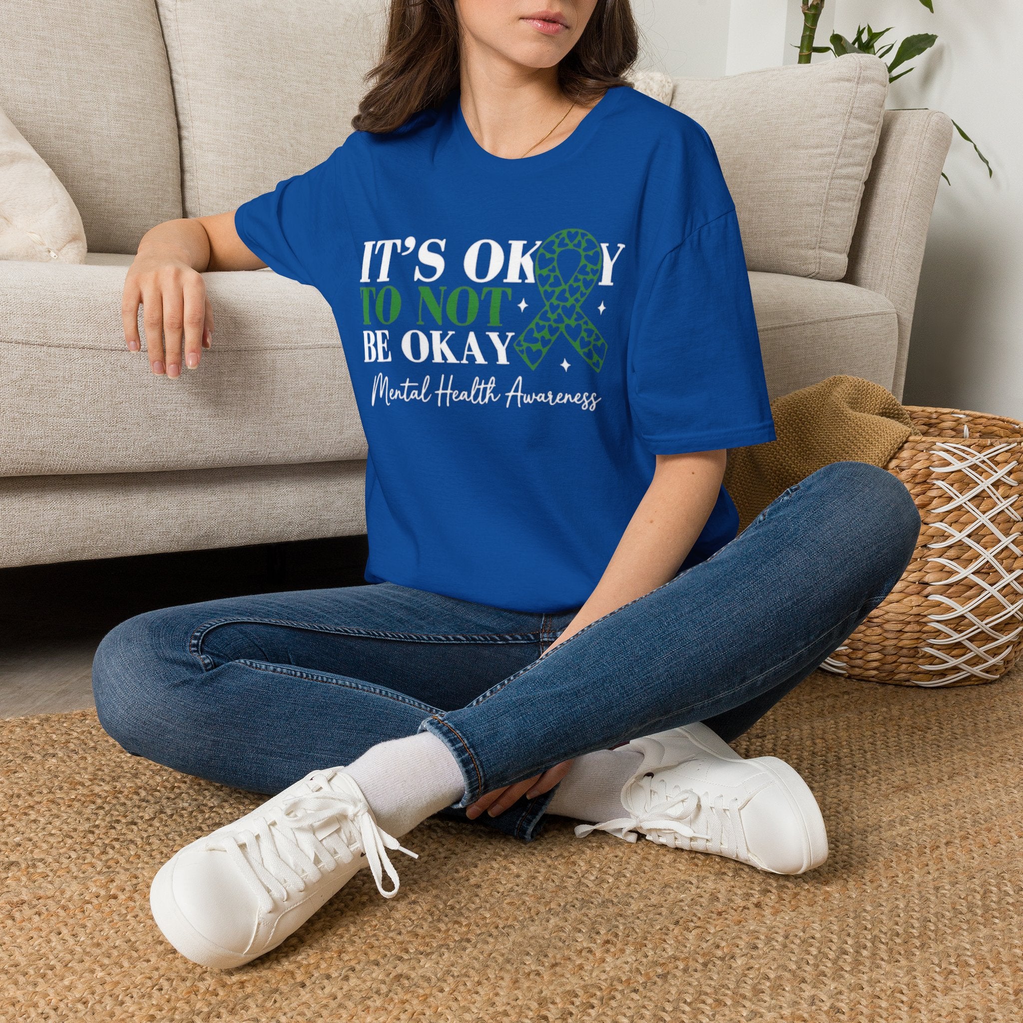 Mental Health Awareness T-Shirt — "It's Okay to Not Be Okay" with Green Ribbon
