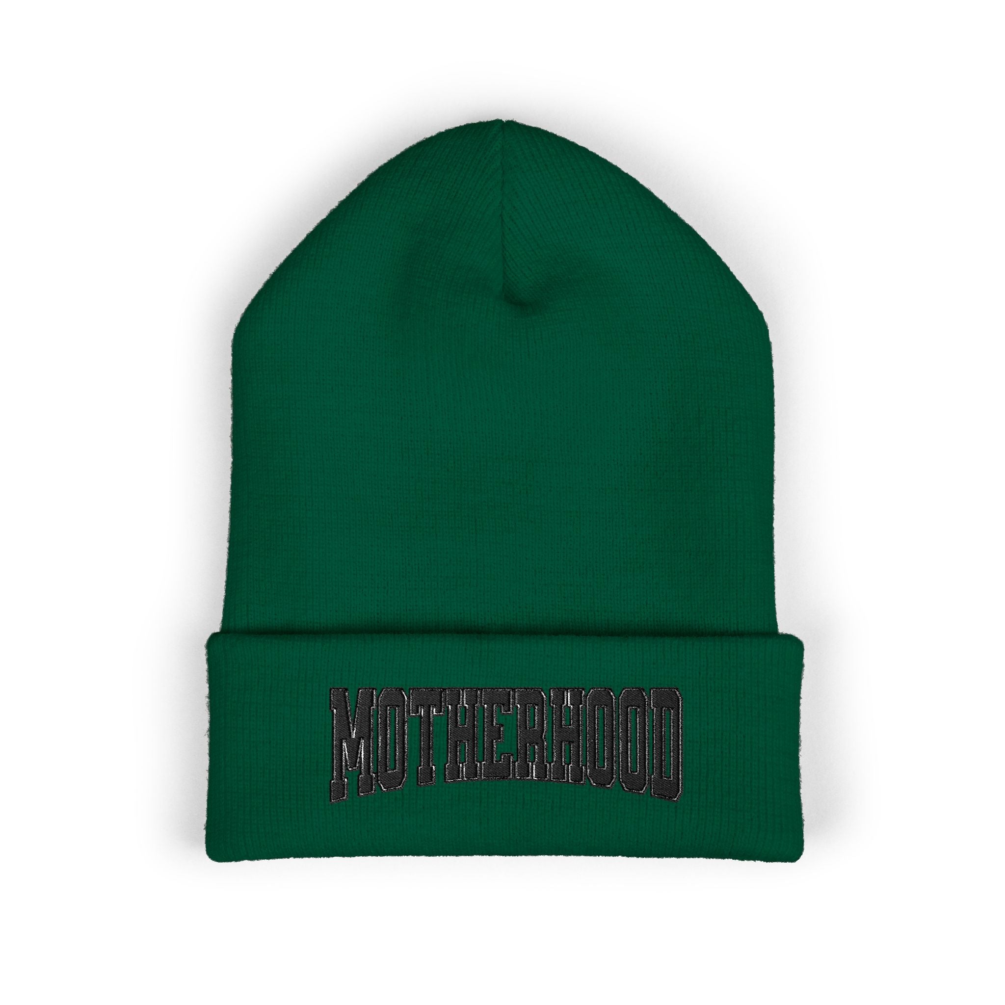 Motherhood Embroidered Cuffed Beanie — Cozy Mom Knit Hat