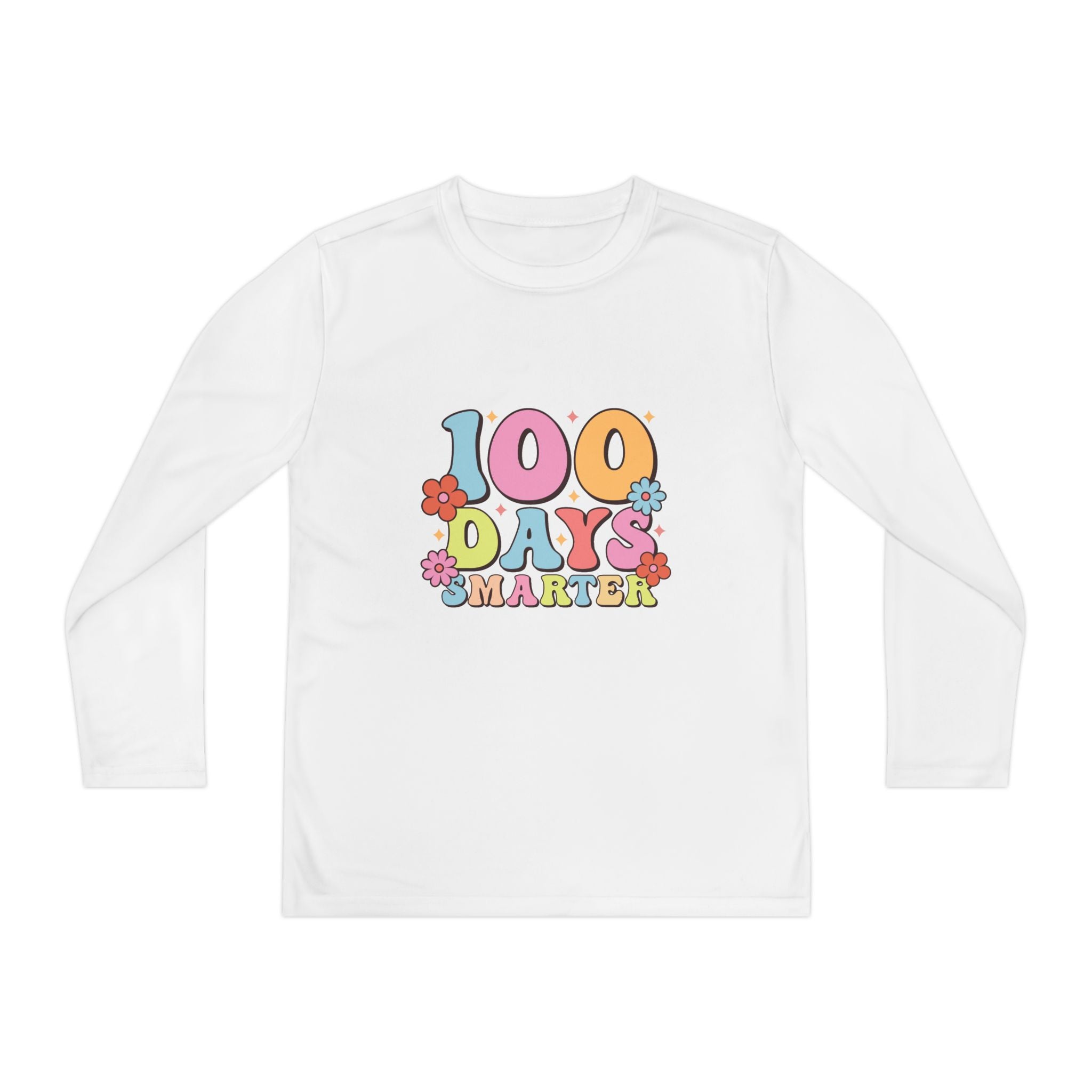 100 Days Smarter Youth Long Sleeve Tee — Retro Floral School Celebration Shirt