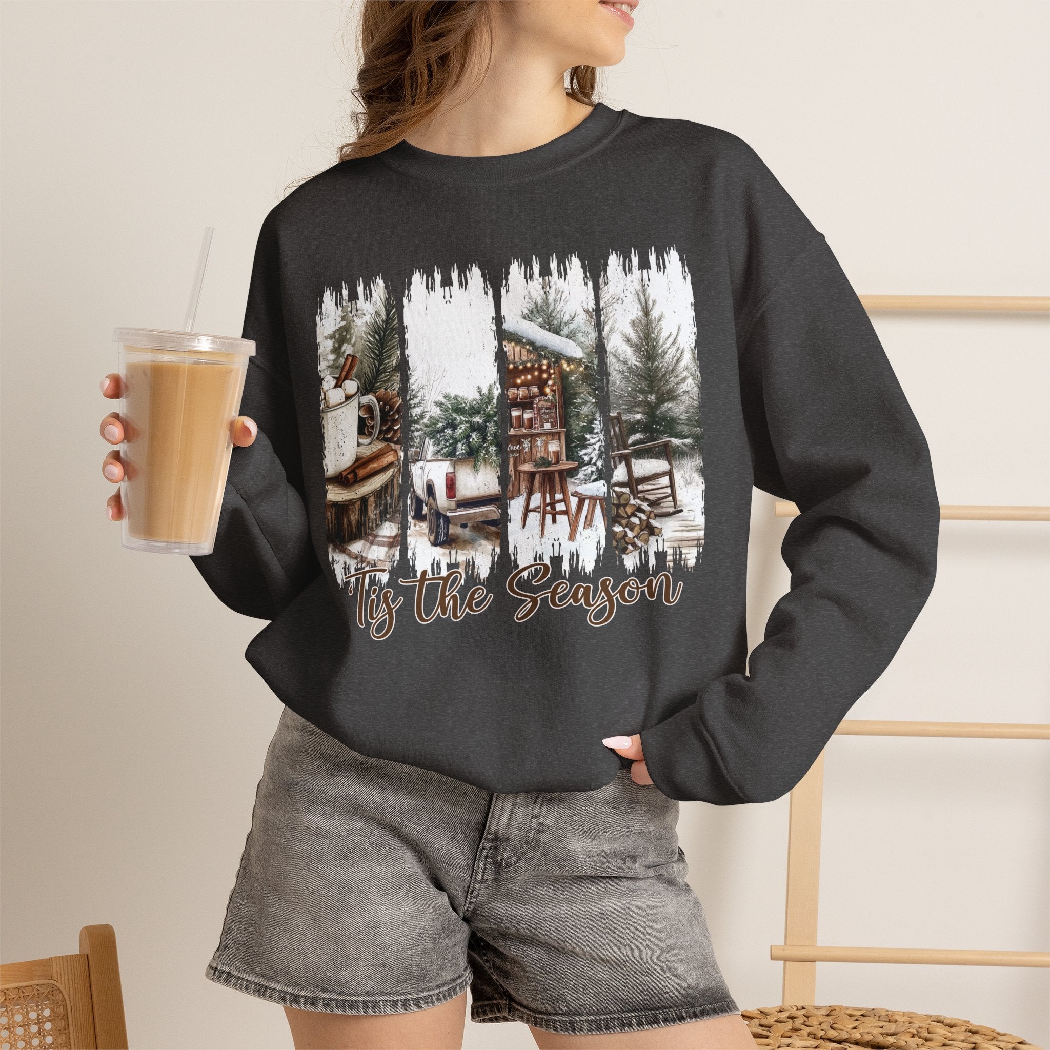 Holiday Cabin Crewneck Sweatshirt — 'Tis the Season Cozy Winter Pullover