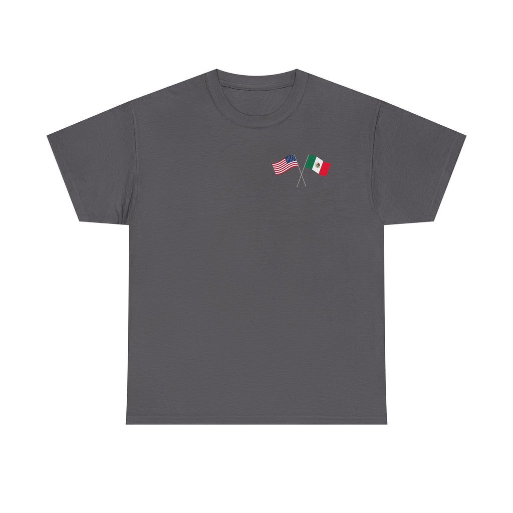 American & Italian Flag Tee with Vintage Rose Back — Patriotic Floral T-Shirt