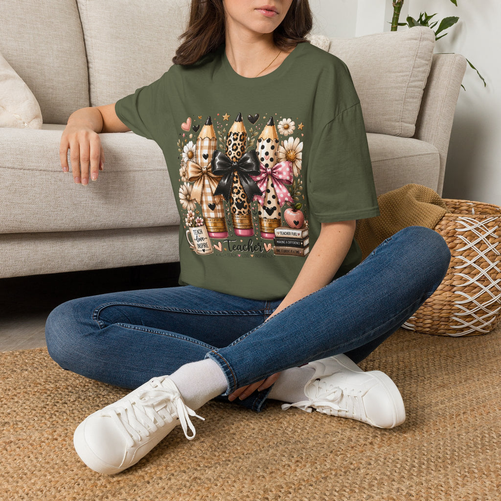 Teacher Pencil Trio Graphic T-Shirt — Leopard & Bow Back-to-School Tee