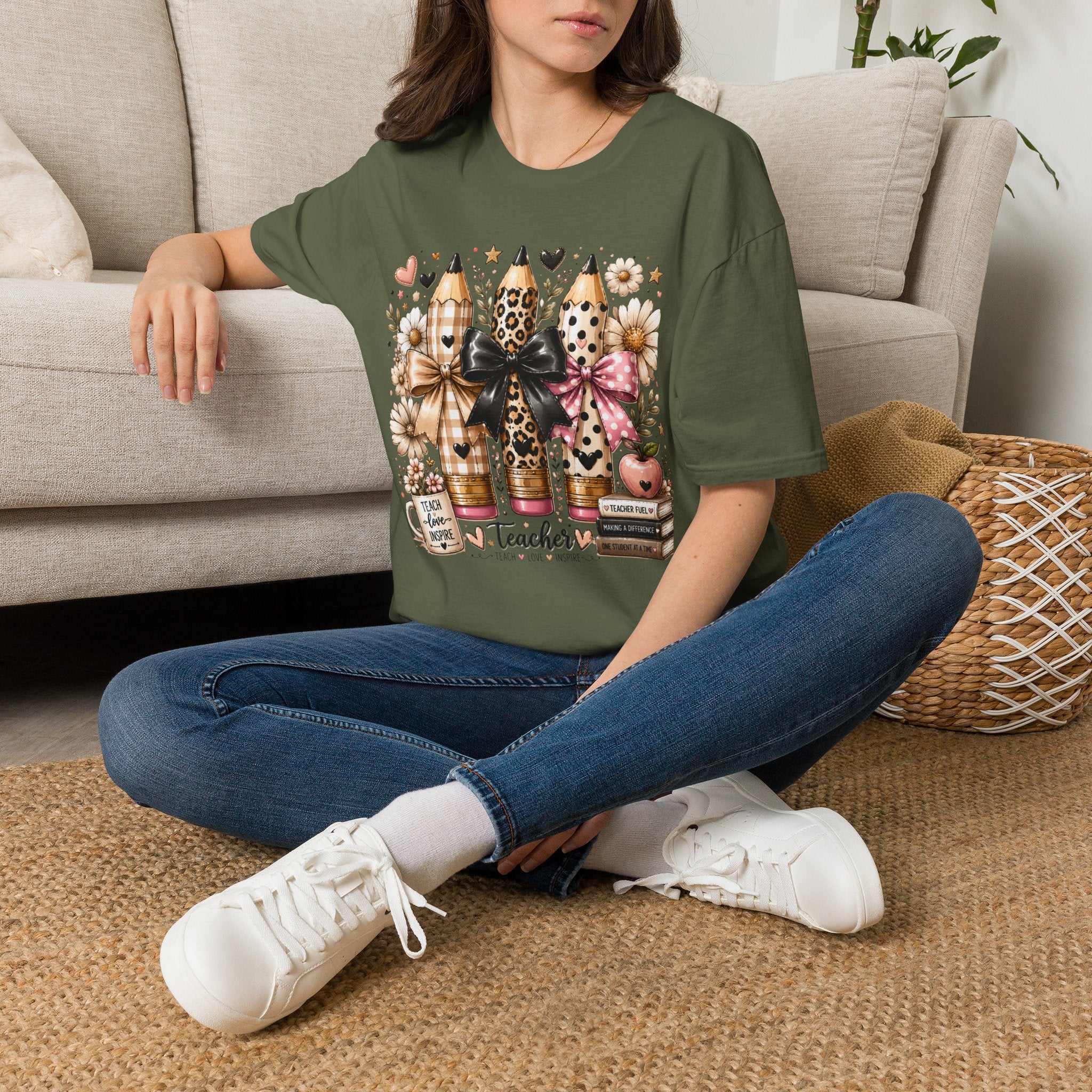 Teacher Pencil Trio Graphic T-Shirt — Leopard & Bow Back-to-School Tee