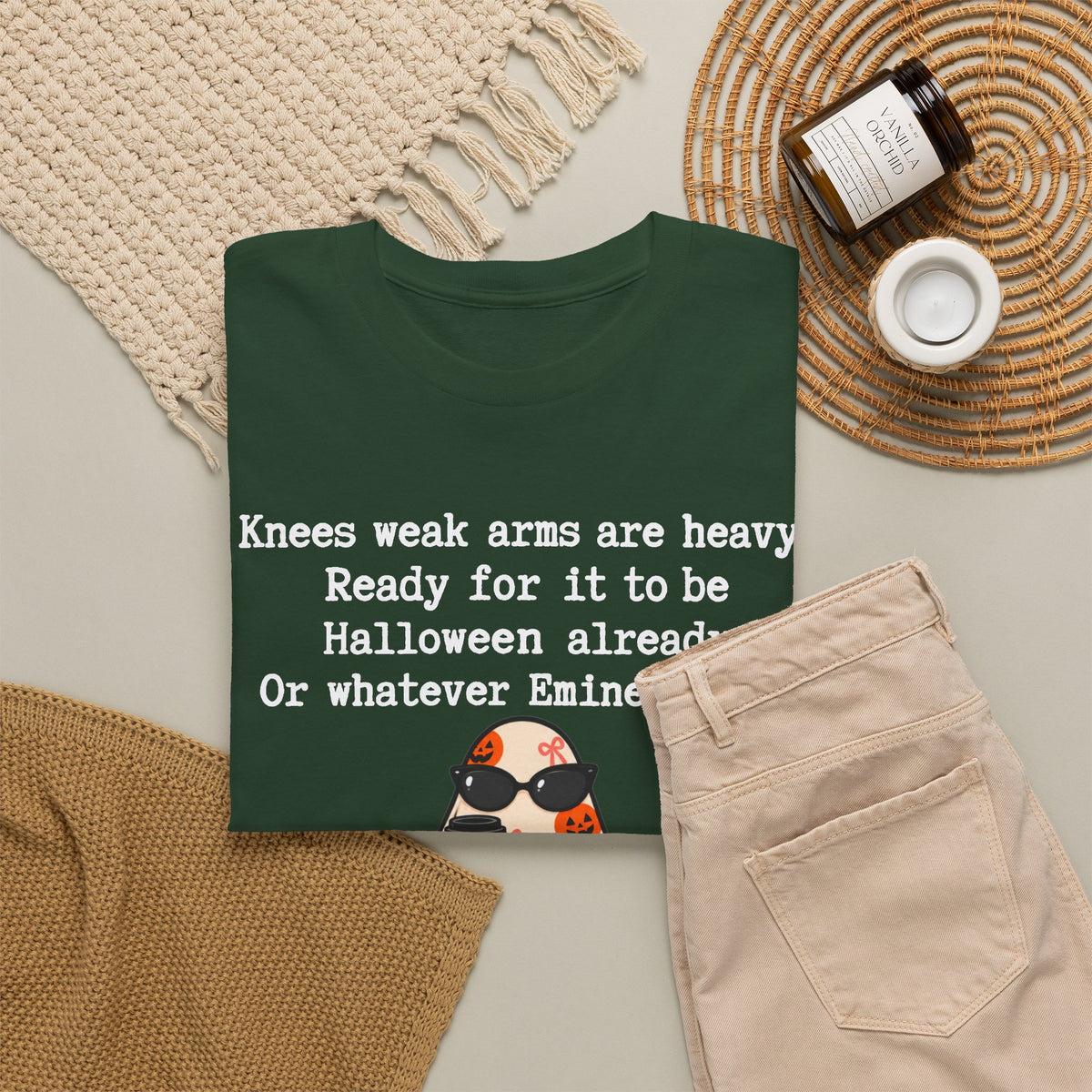 Funny Halloween Ghost T‑Shirt – "Knees Weak Arms Are Heavy" Pumpkin Ghost Tee