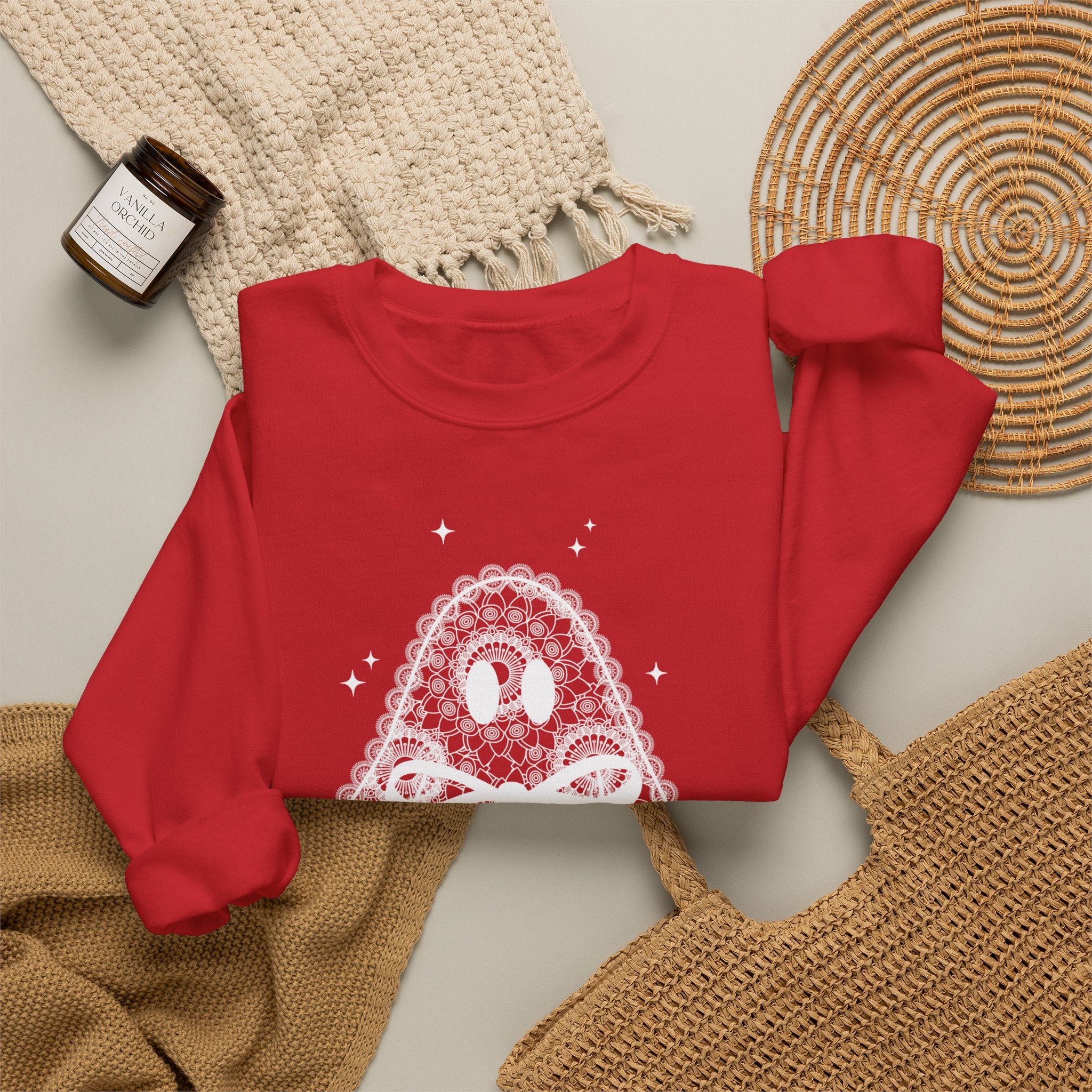 Crewneck Sweatshirt — Lace Ghost Illustration Cozy Halloween Pullover