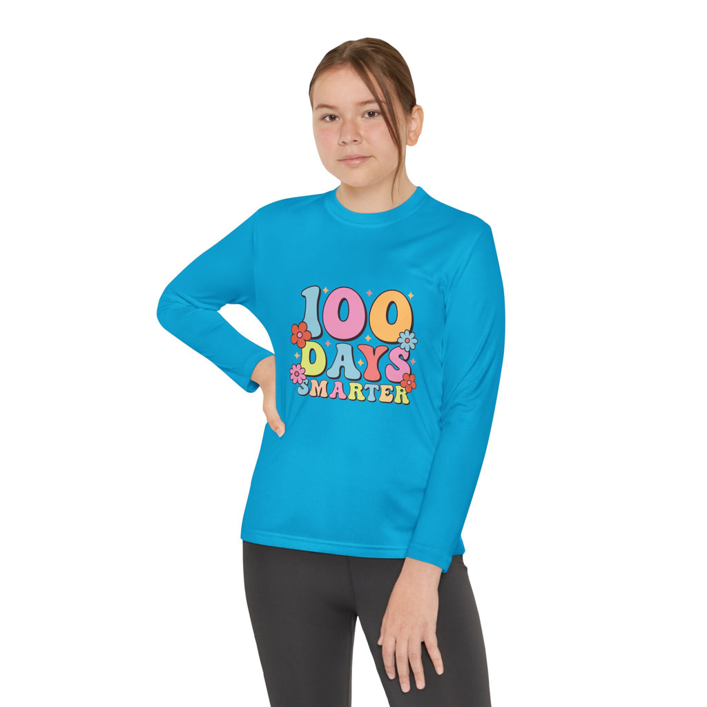 100 Days Smarter Youth Long Sleeve Tee — Retro Floral School Celebration Shirt