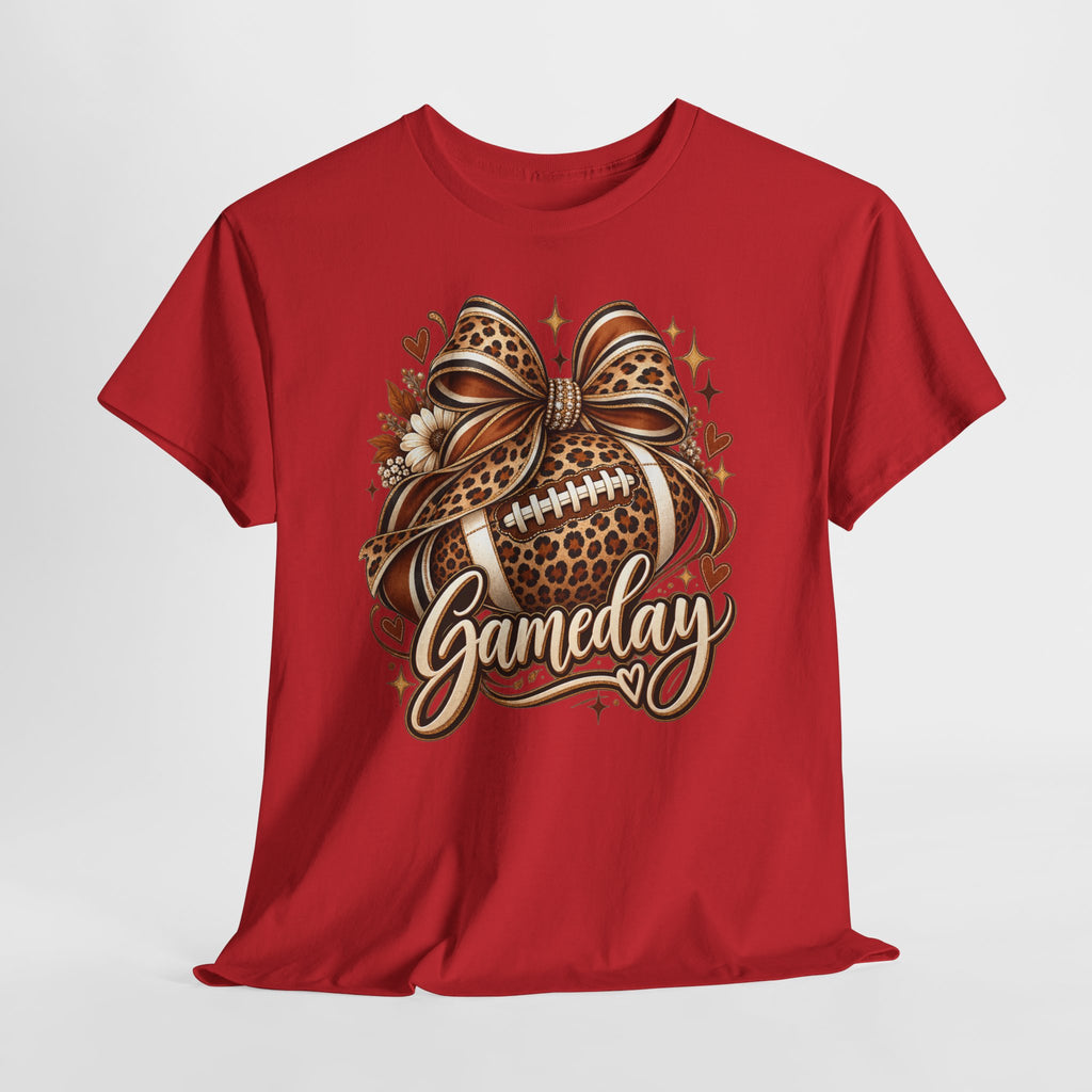 Gameday Football Tee — Leopard Print Football with Bow