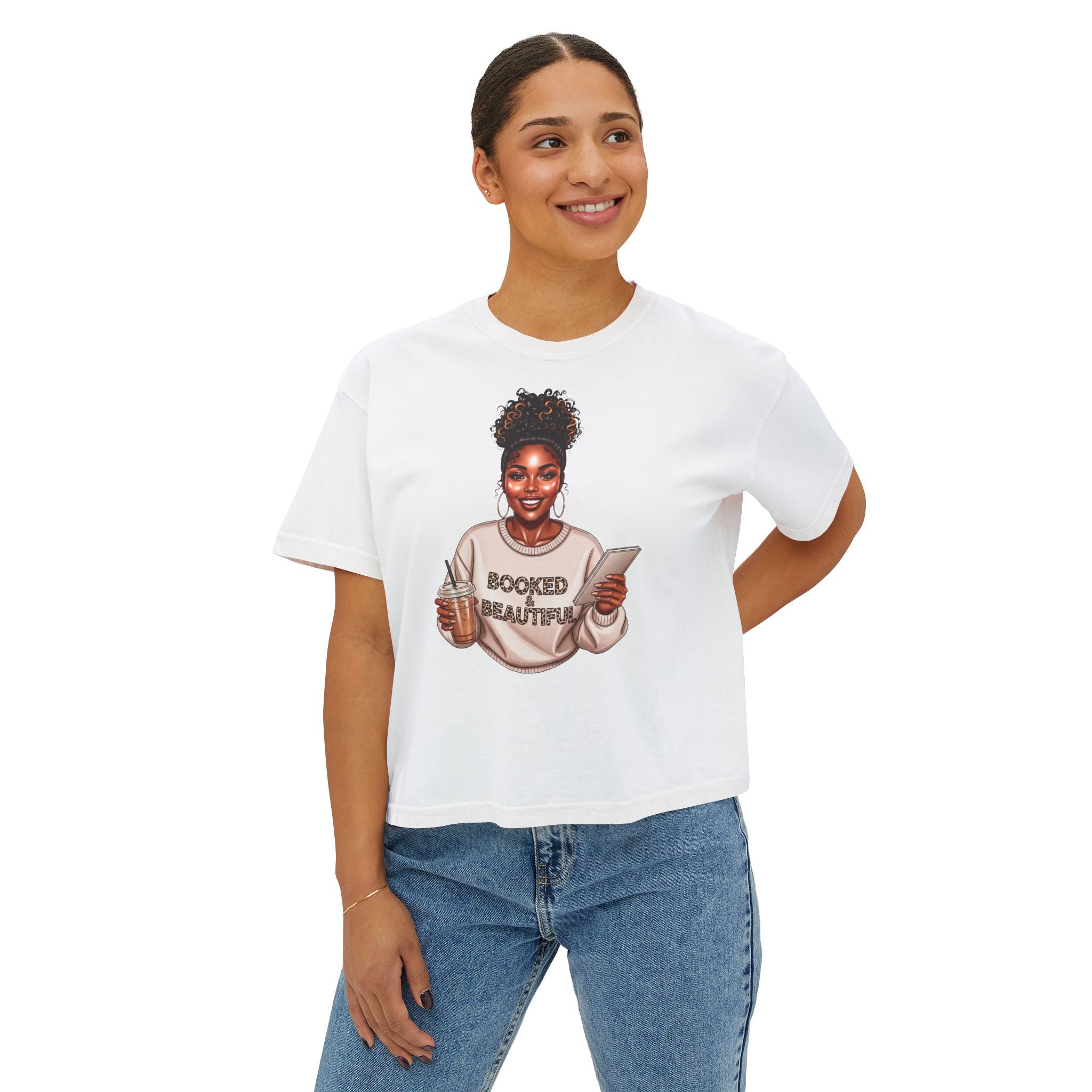 Booked & Beautiful Women's Boxy Tee — Empowering Black Girl Magic Graphic Shirt