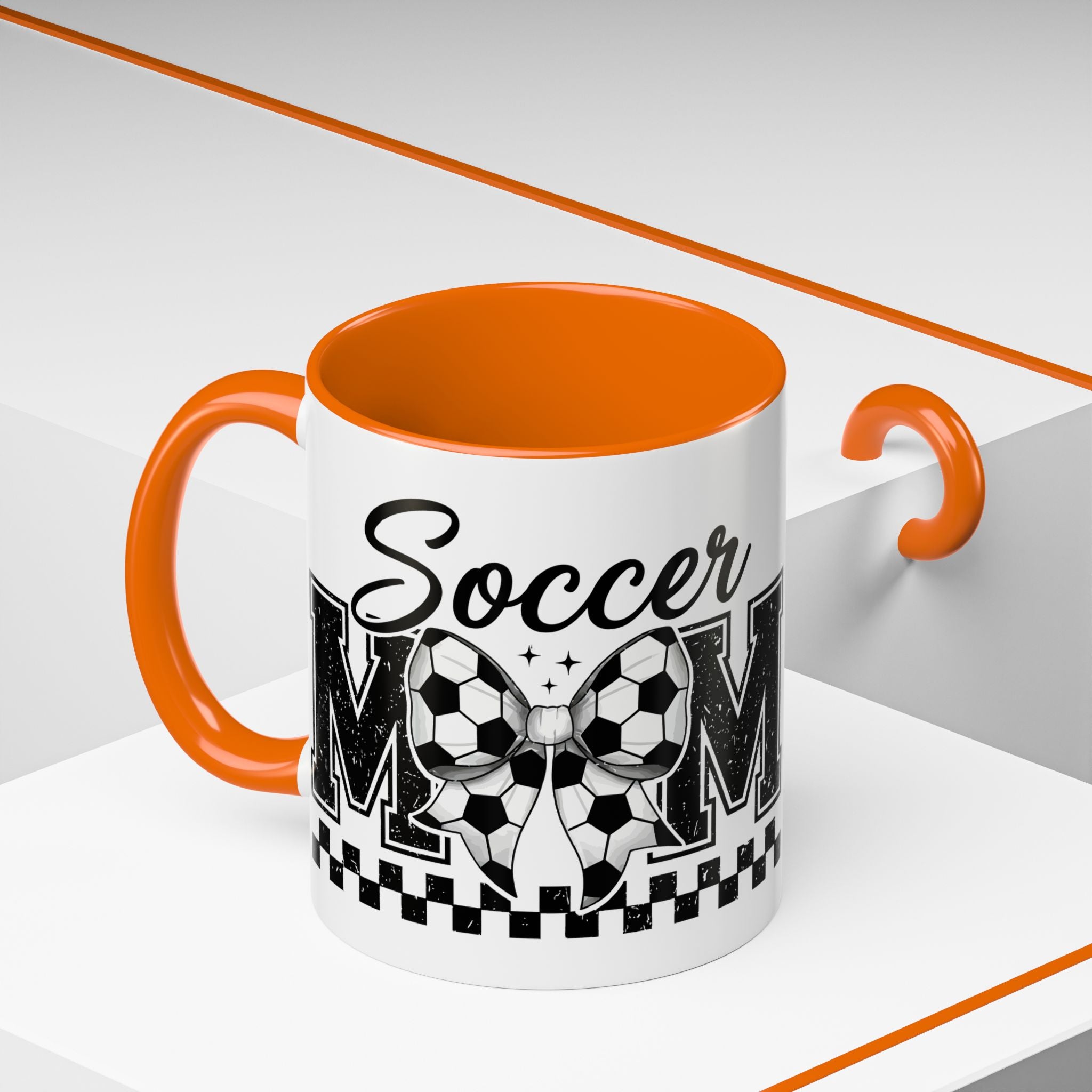 Soccer Mom Accent Coffee Mug — Black Interior & Handle, Soccer Ball Graphic