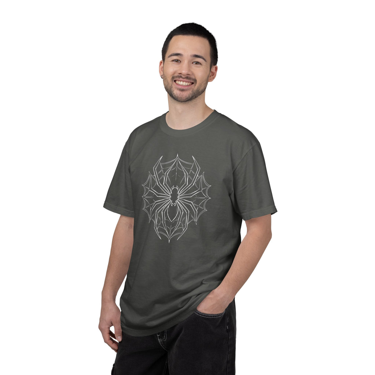 Spider Web Graphic T-Shirt — Vintage Gothic Arachnid Back Print