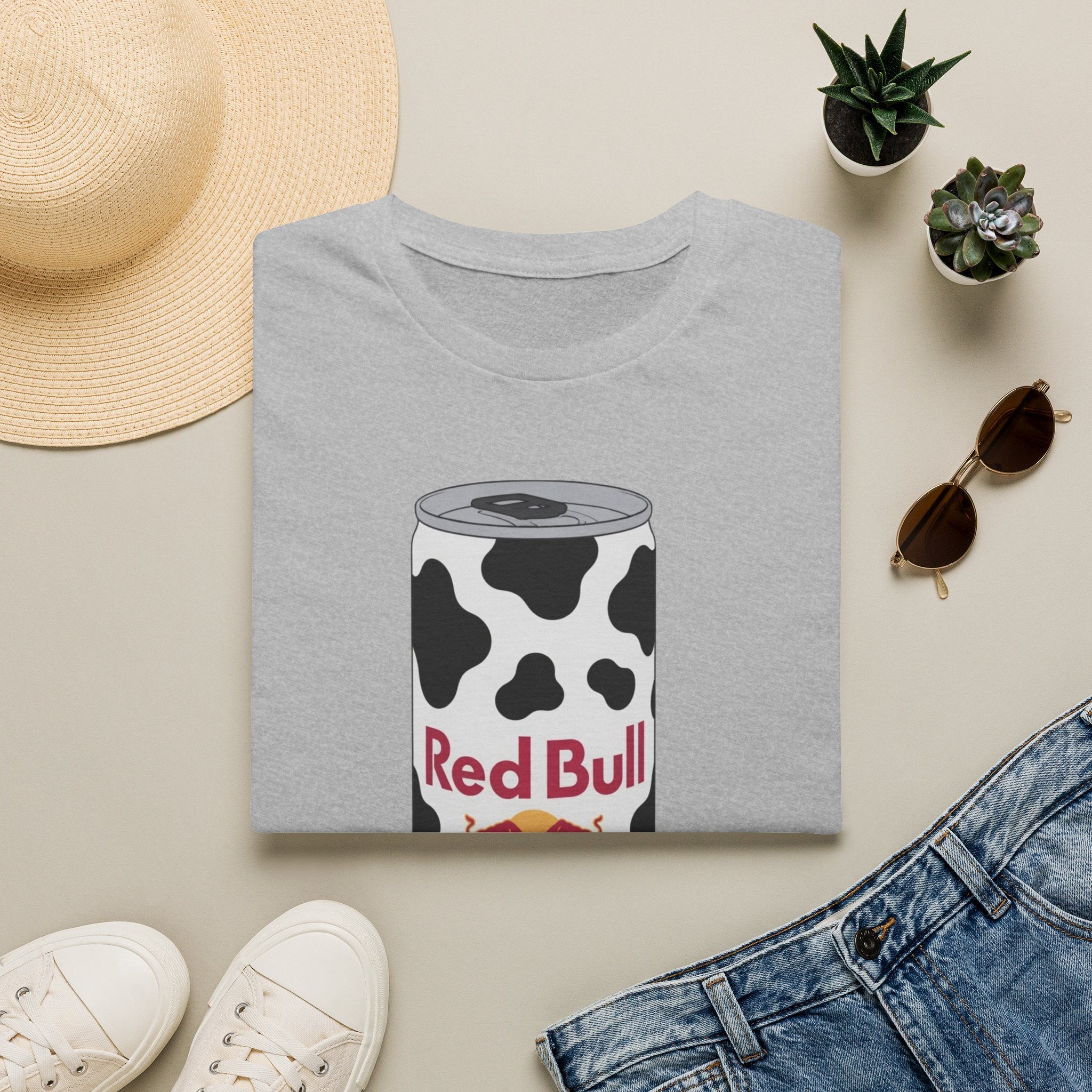 Red Bull Cow Print T-Shirt — Funny Energy Drink Graphic Tee
