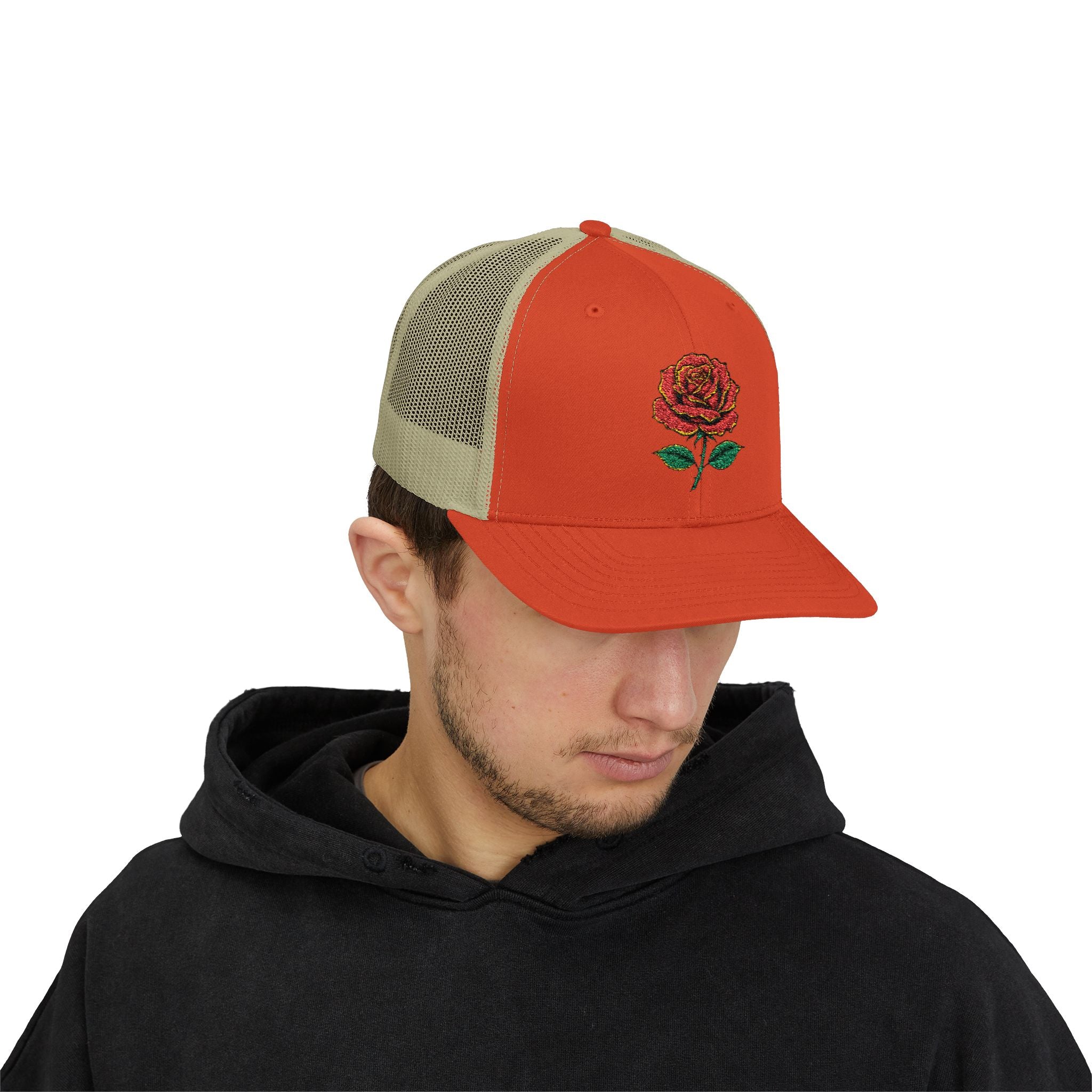 Embroidered Red Rose Trucker Cap