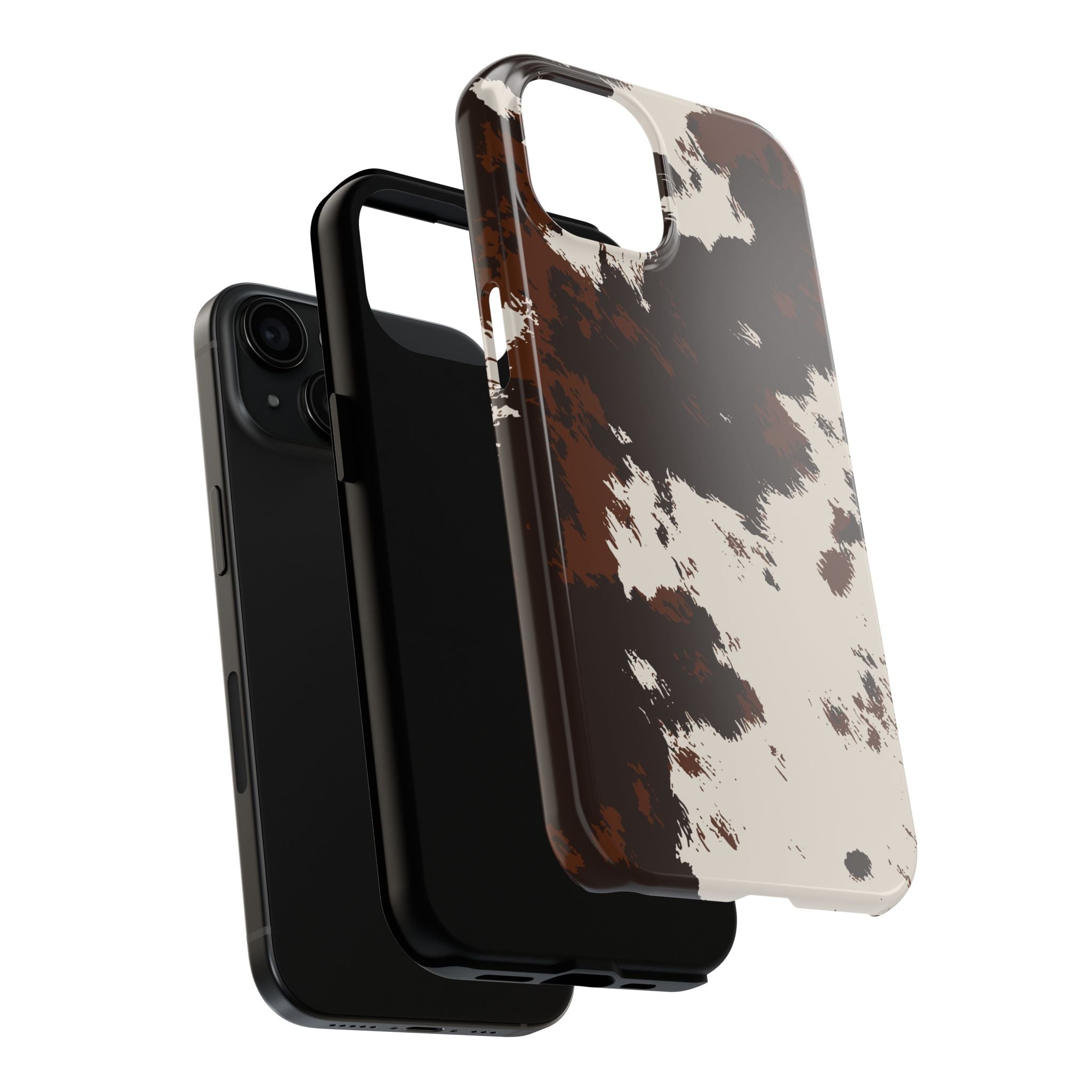 Cowhide Print Tough Phone Case — Brown & White Western Rugged Protection