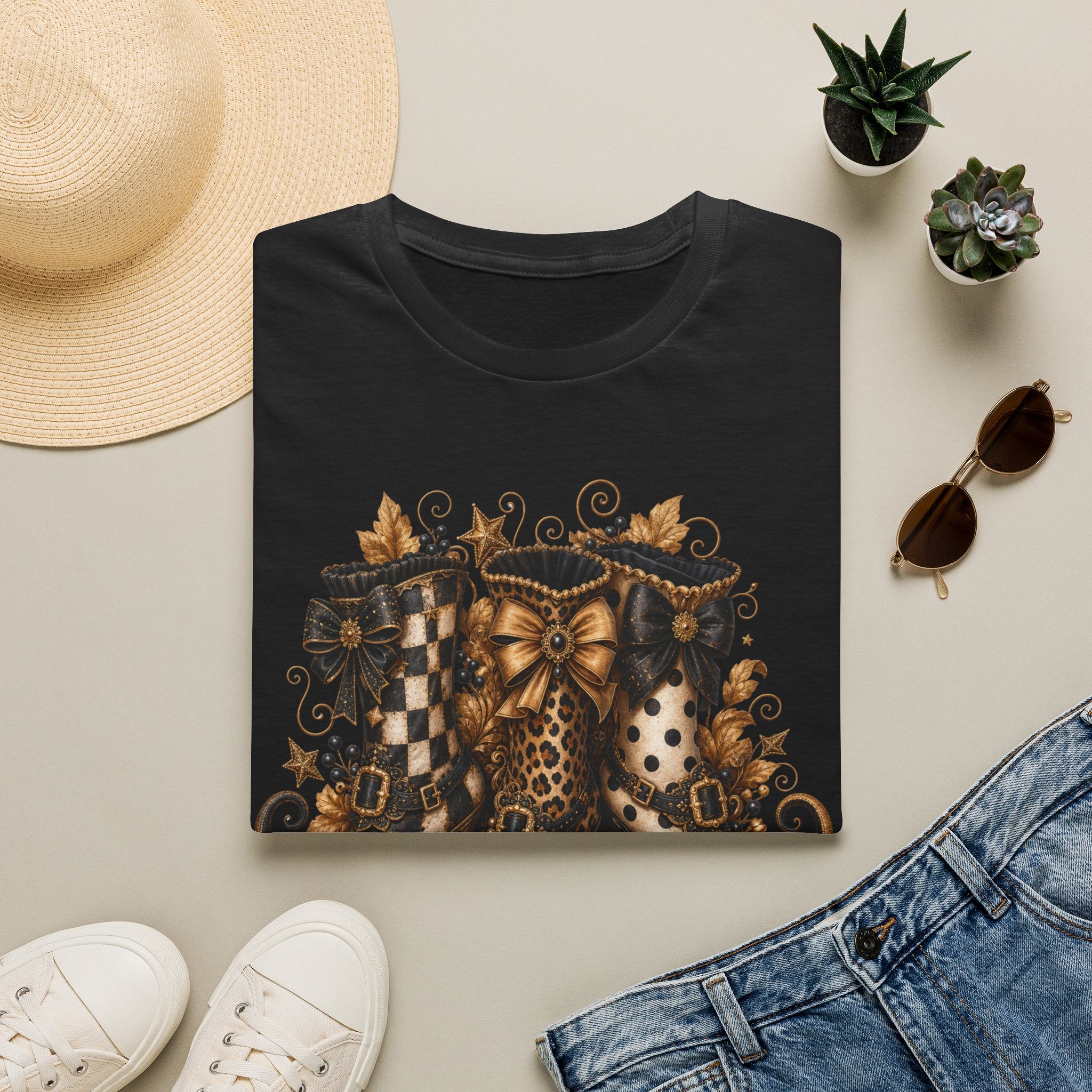 Leopard & Plaid Fall Boots Graphic T-Shirt