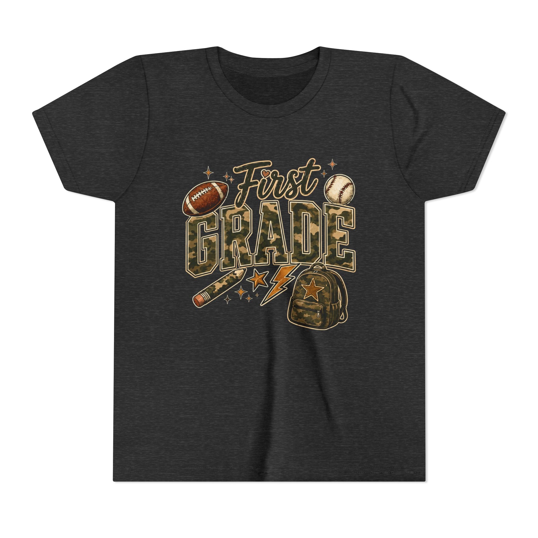 First Grade Kids T‑Shirt — Back to School Sports Backpack Design