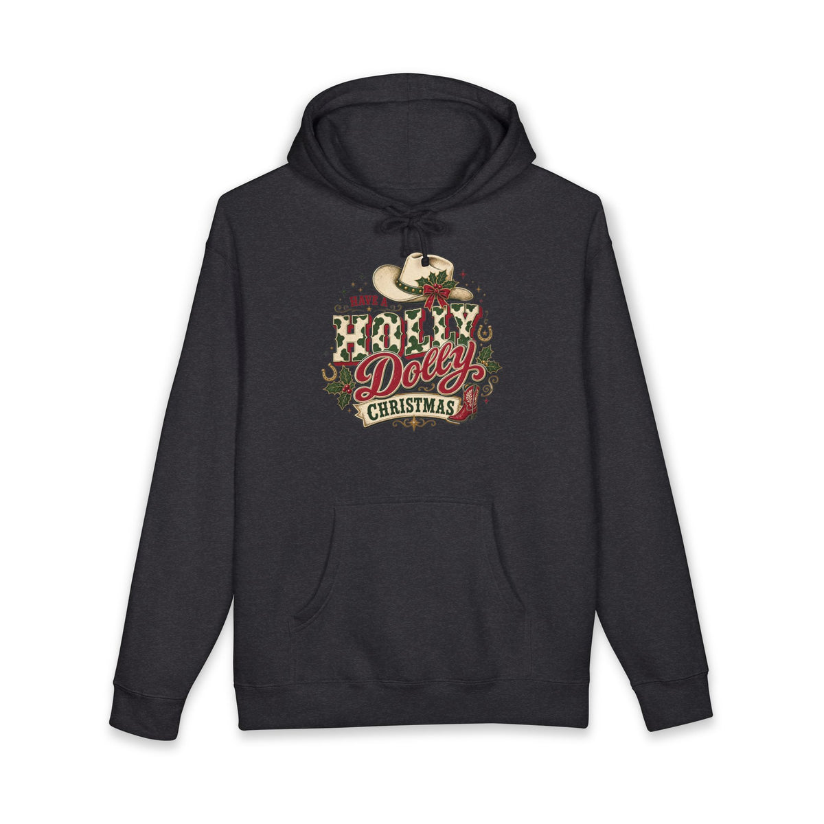 Christmas Cow Hoodie – Cute Highland Cow with Festive Lights & 'Merry Dolly Christmas' Design