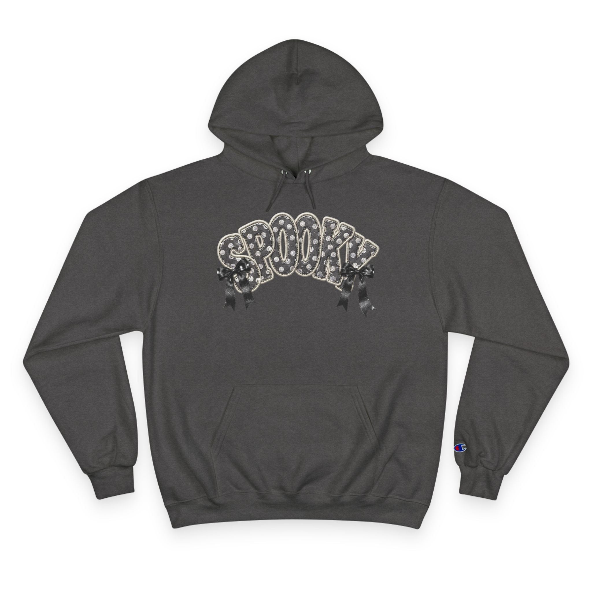 Spooky Floral Champion Hoodie — White Halloween Graphic Sweatshirt