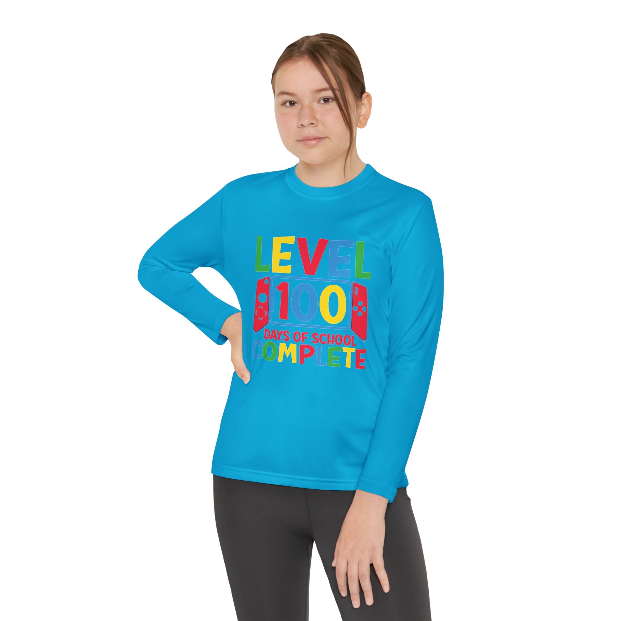 Youth Long Sleeve Shirt - "Level 100 Days of School Complete" 100th Day Celebration Tee