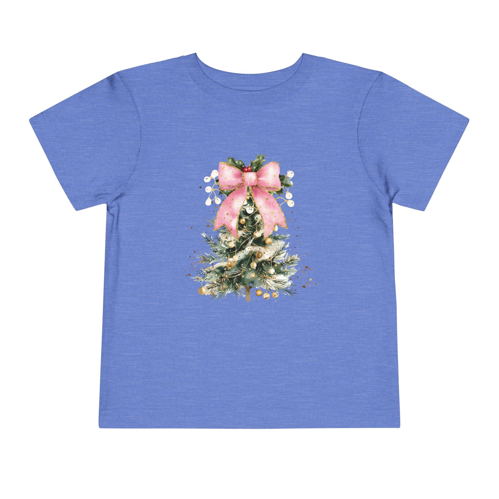 Toddler Christmas Tree Tee — Pink Bow Holiday Shirt