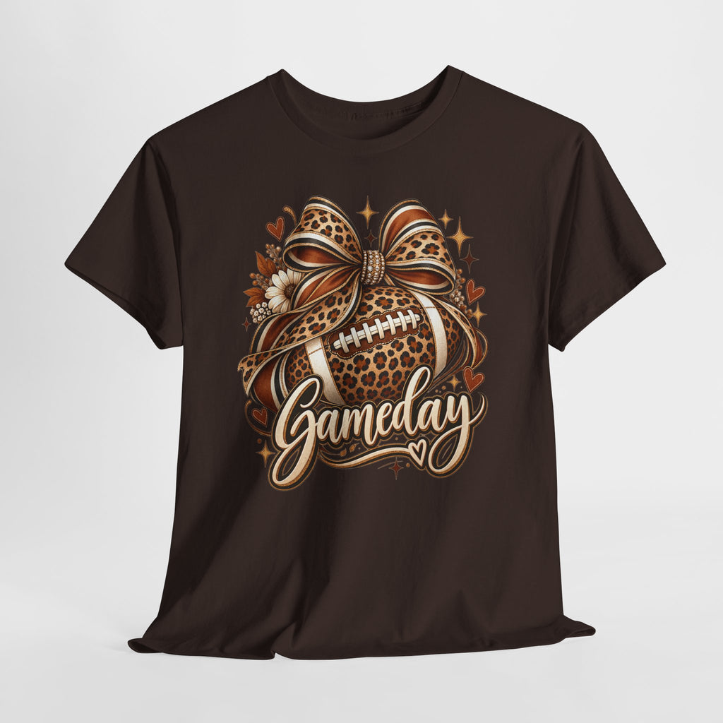 Gameday Football Tee — Leopard Print Football with Bow