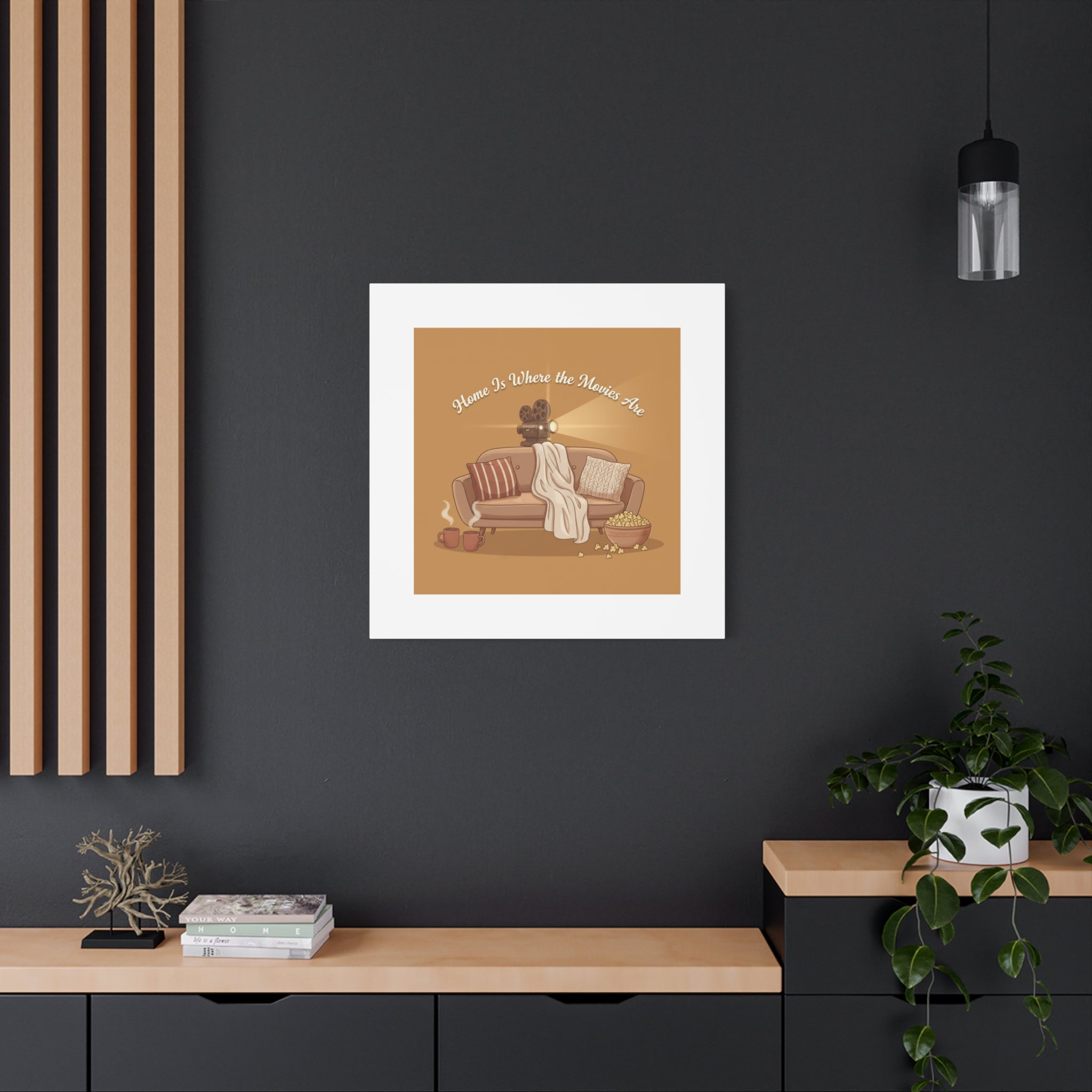 Home Is Where the Movies Are Canvas | cozy night art, home cinema decor