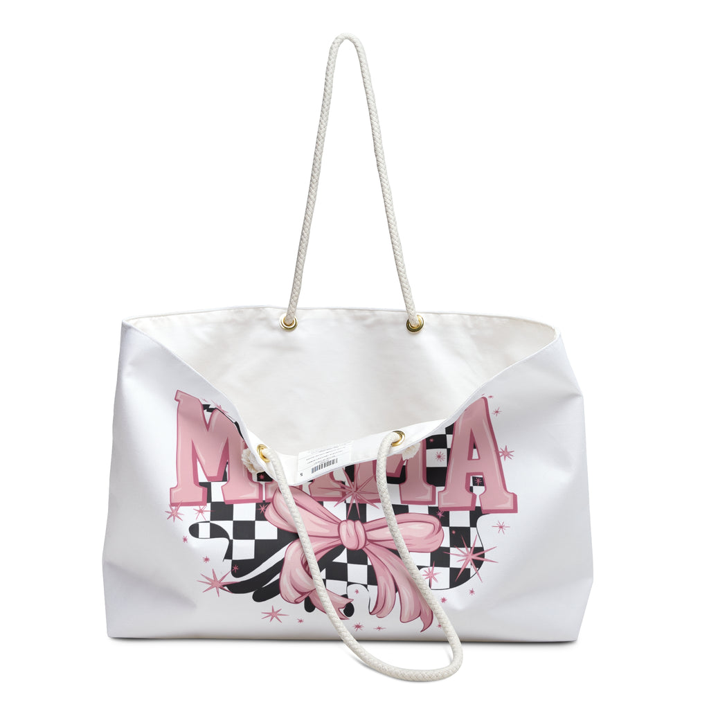 Mama Graphic Weekender Bag — Pink Checker Heart Travel Tote